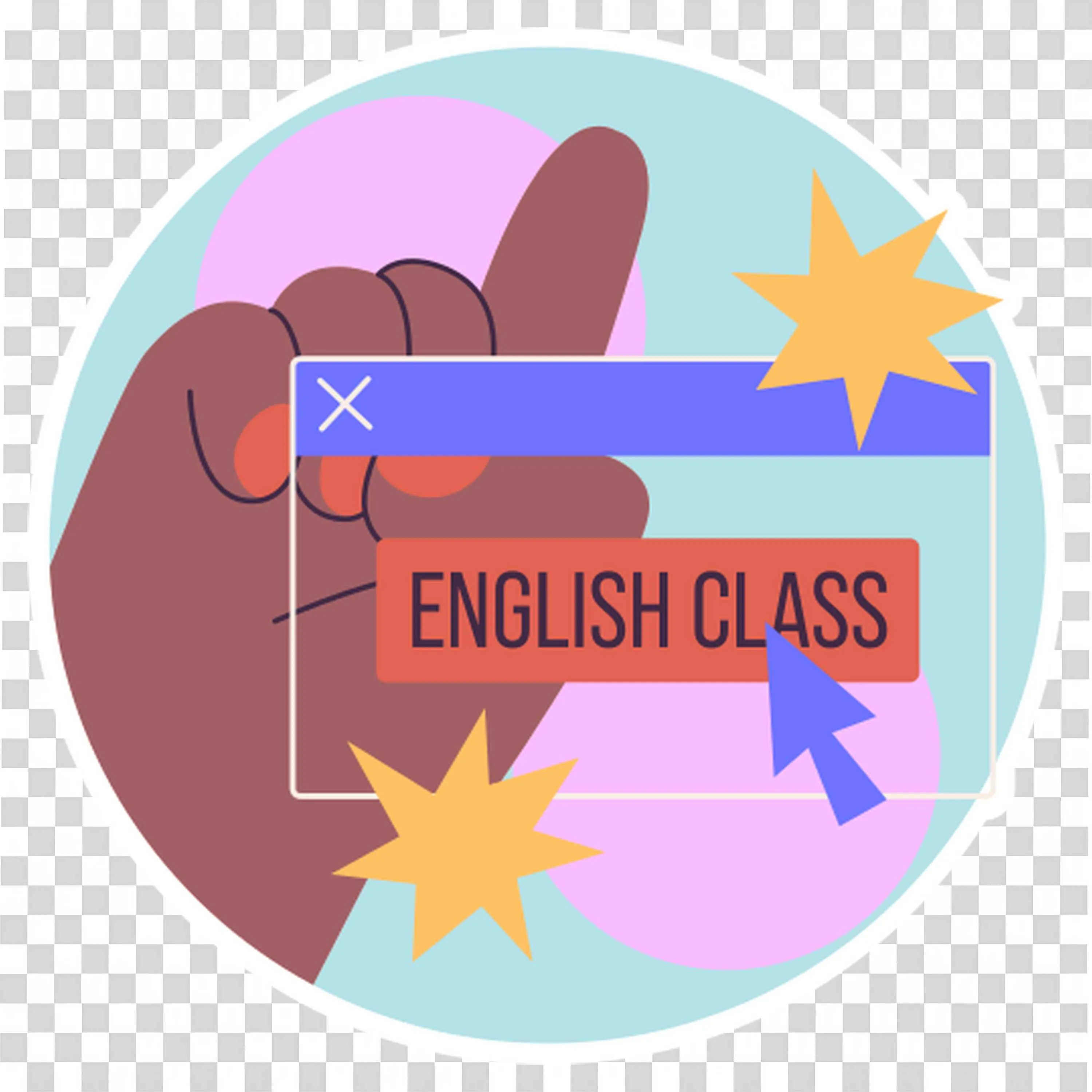 English Class Creative Badge with Colourful Animated Stars