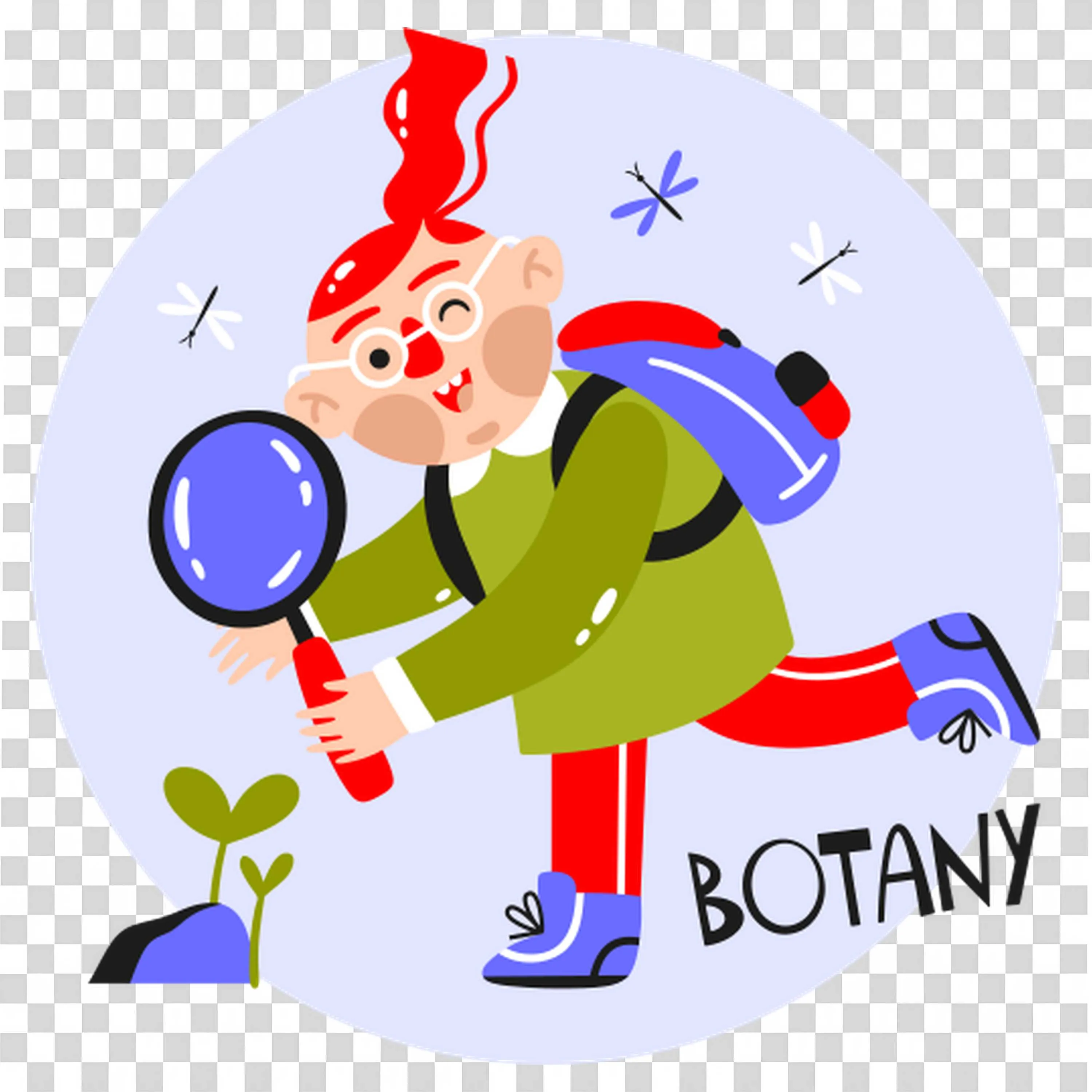 Explorer Girl Studying a Plant with a Magnifier in Botany