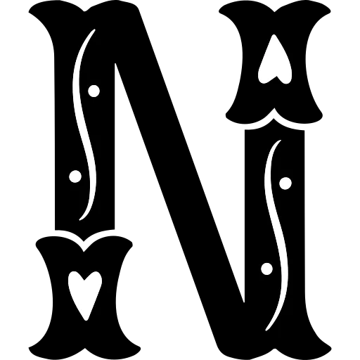 Fancy Black Letter N with Sharp Serif and Decorative Tips