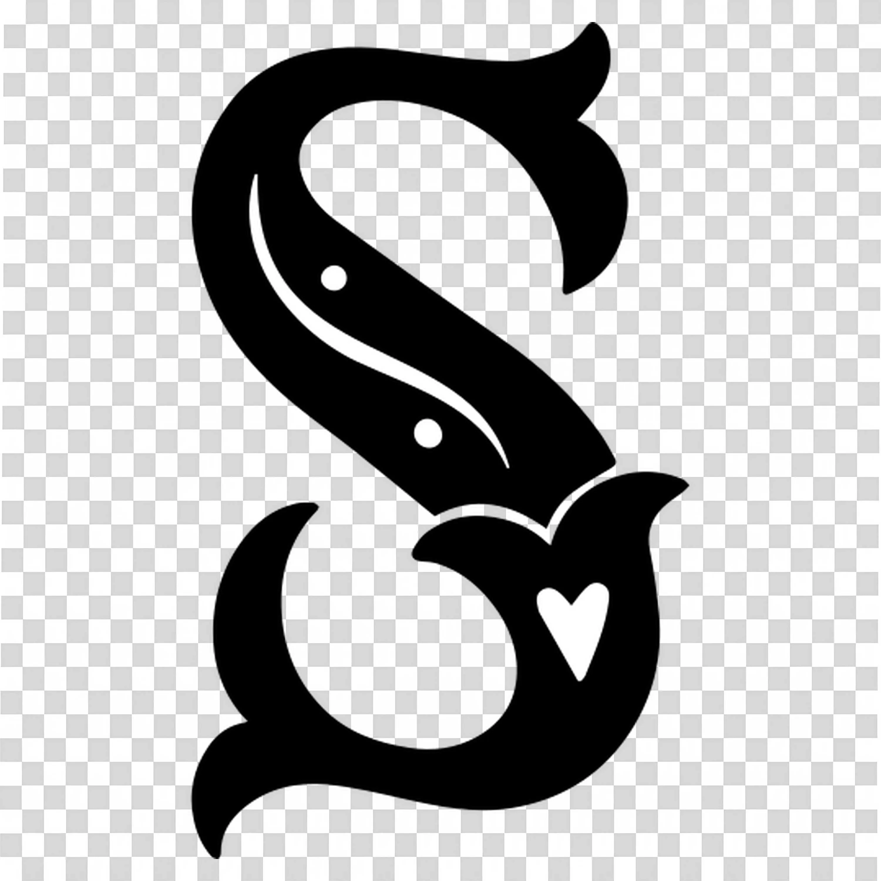 Fancy Decorative Black Letter S with Heart Accent Free Png