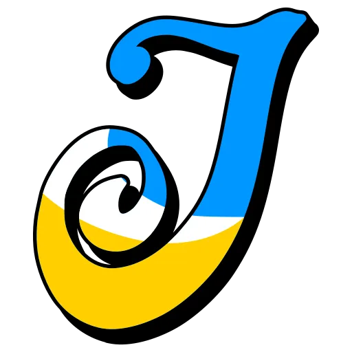 Fancy Yellow and Blue Letter J in Calligraphy Style