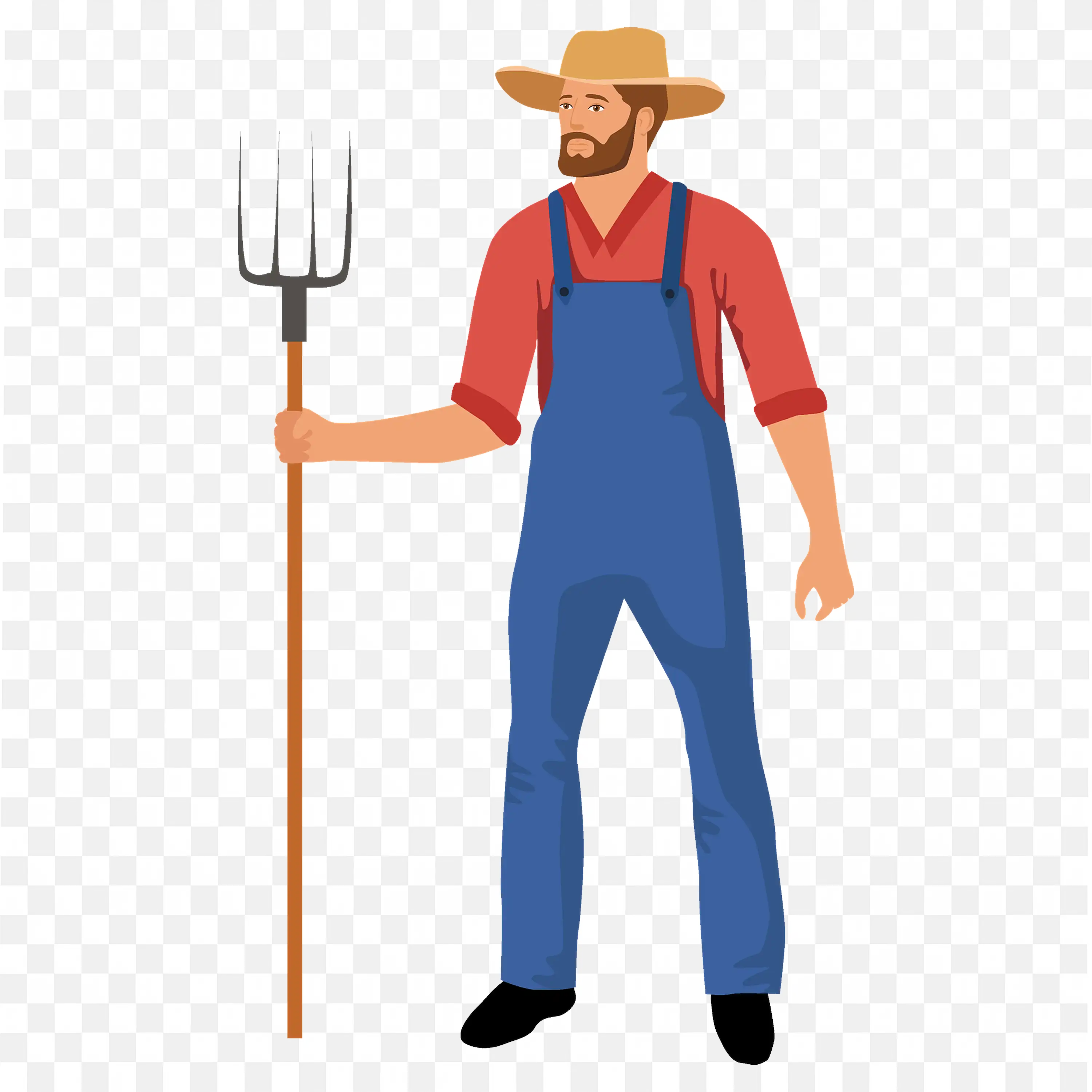 Farmer Holding a Field Fork and a Straw Hat Free PNG