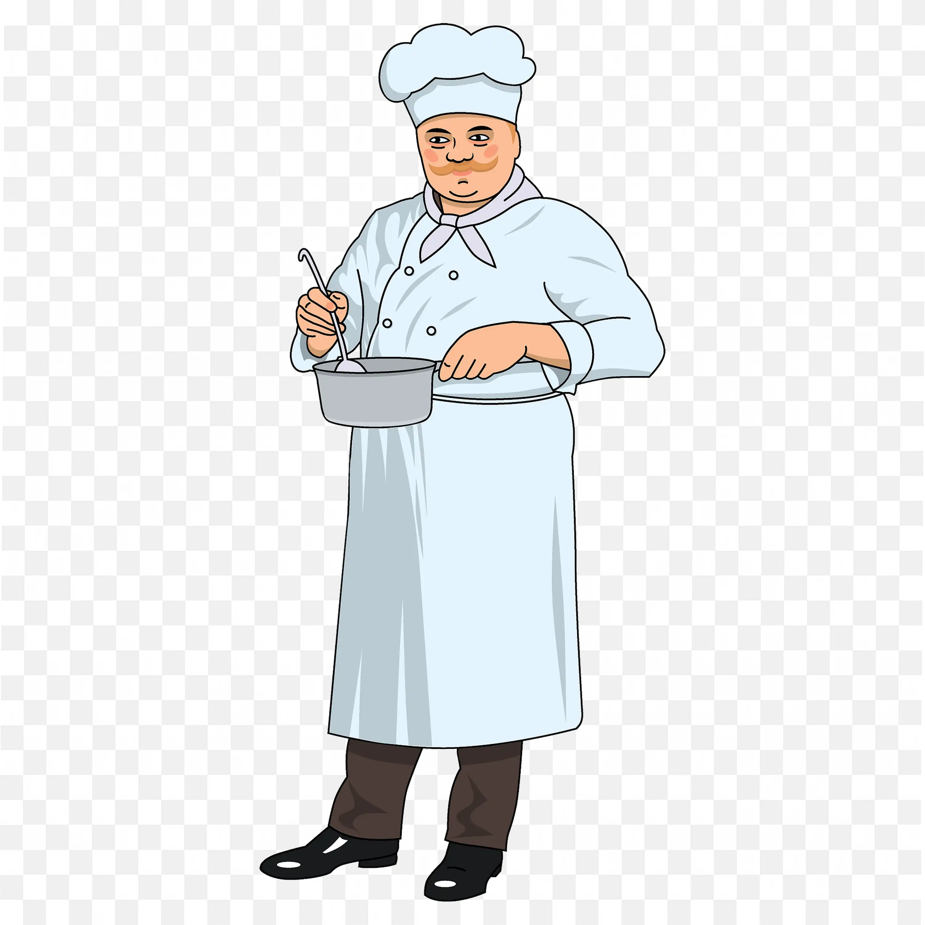 Fat Chef Stirring a Pot  in White Uniform and Hat Free PNG