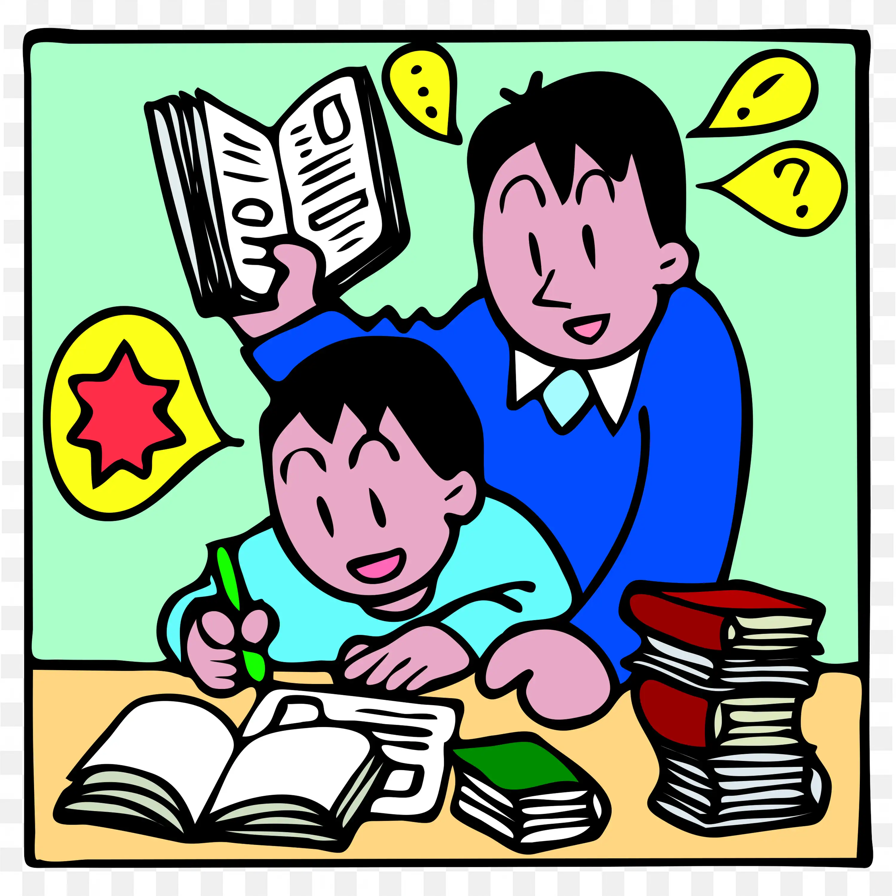 Father Helping Son with to Complete his Homework PNG Image