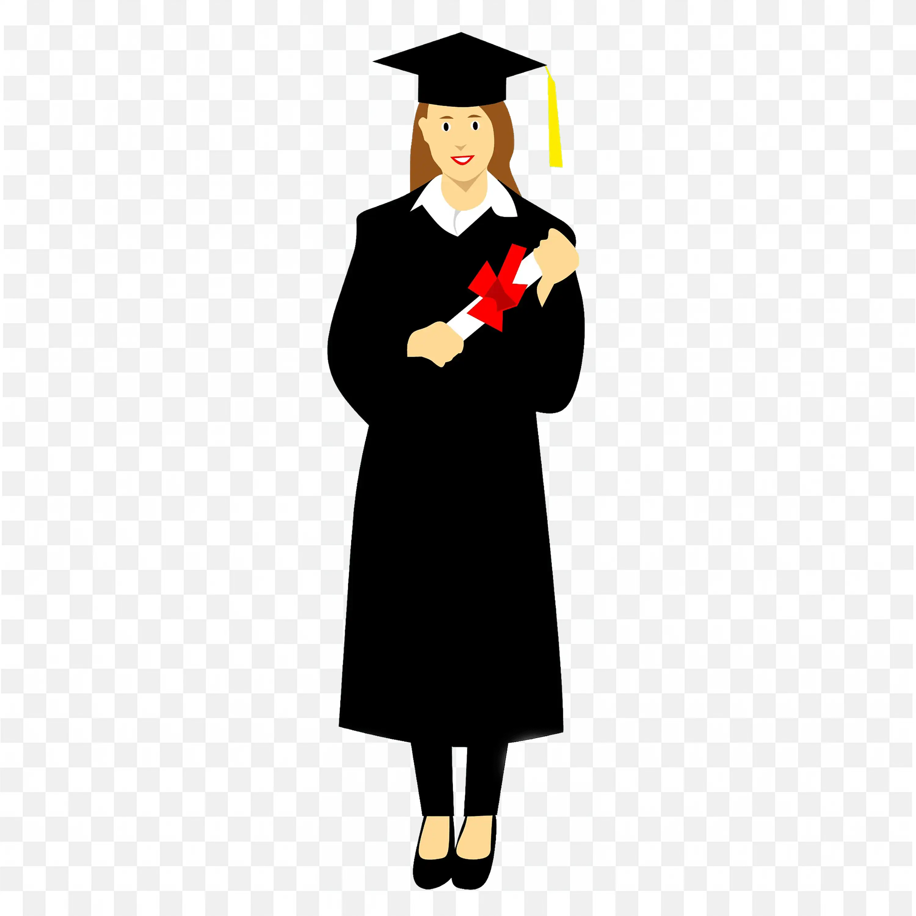 Female Graduate in Gown Holding Diploma Cartoon PNG Free