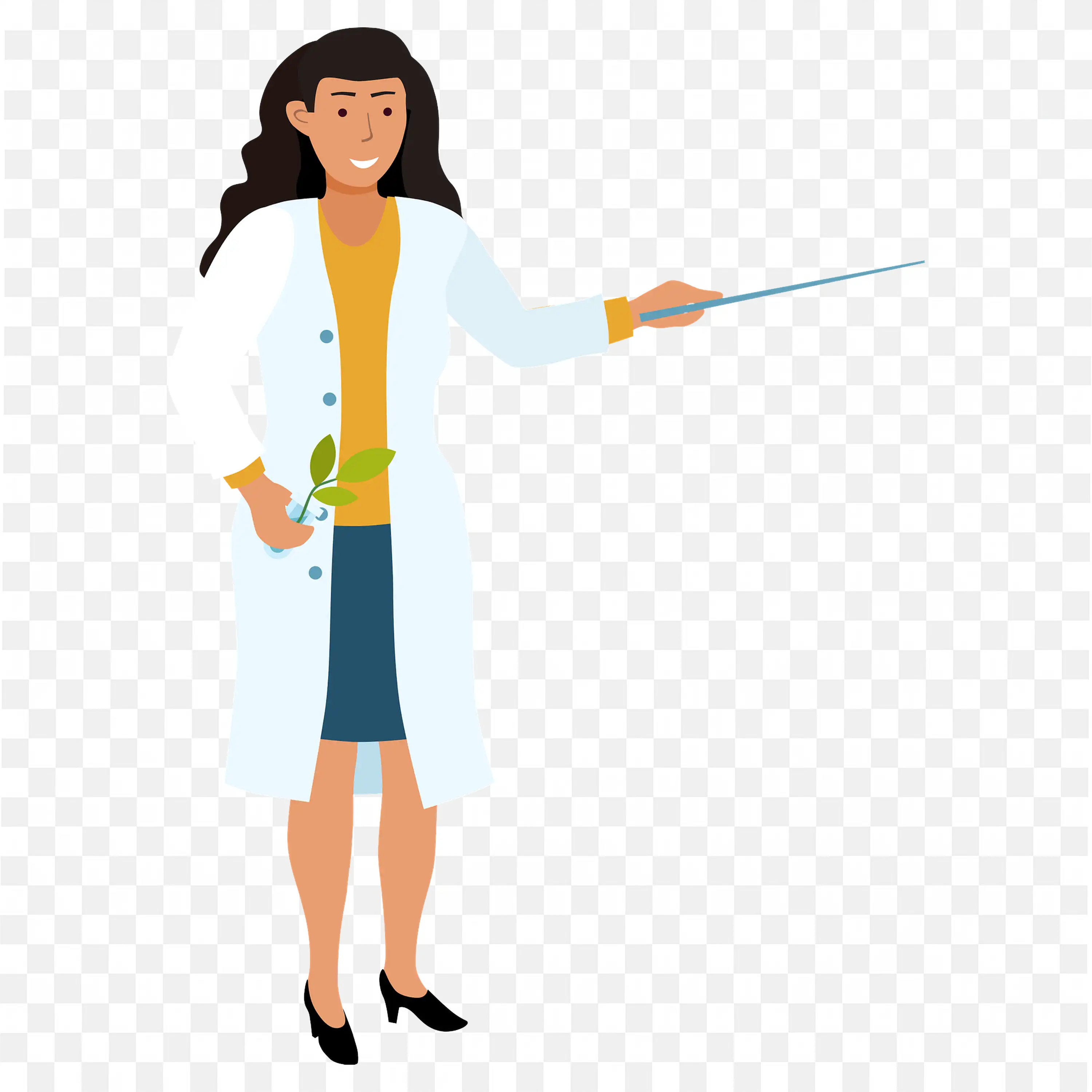 Female Scientist with Lab Coat and Plant Free PNG