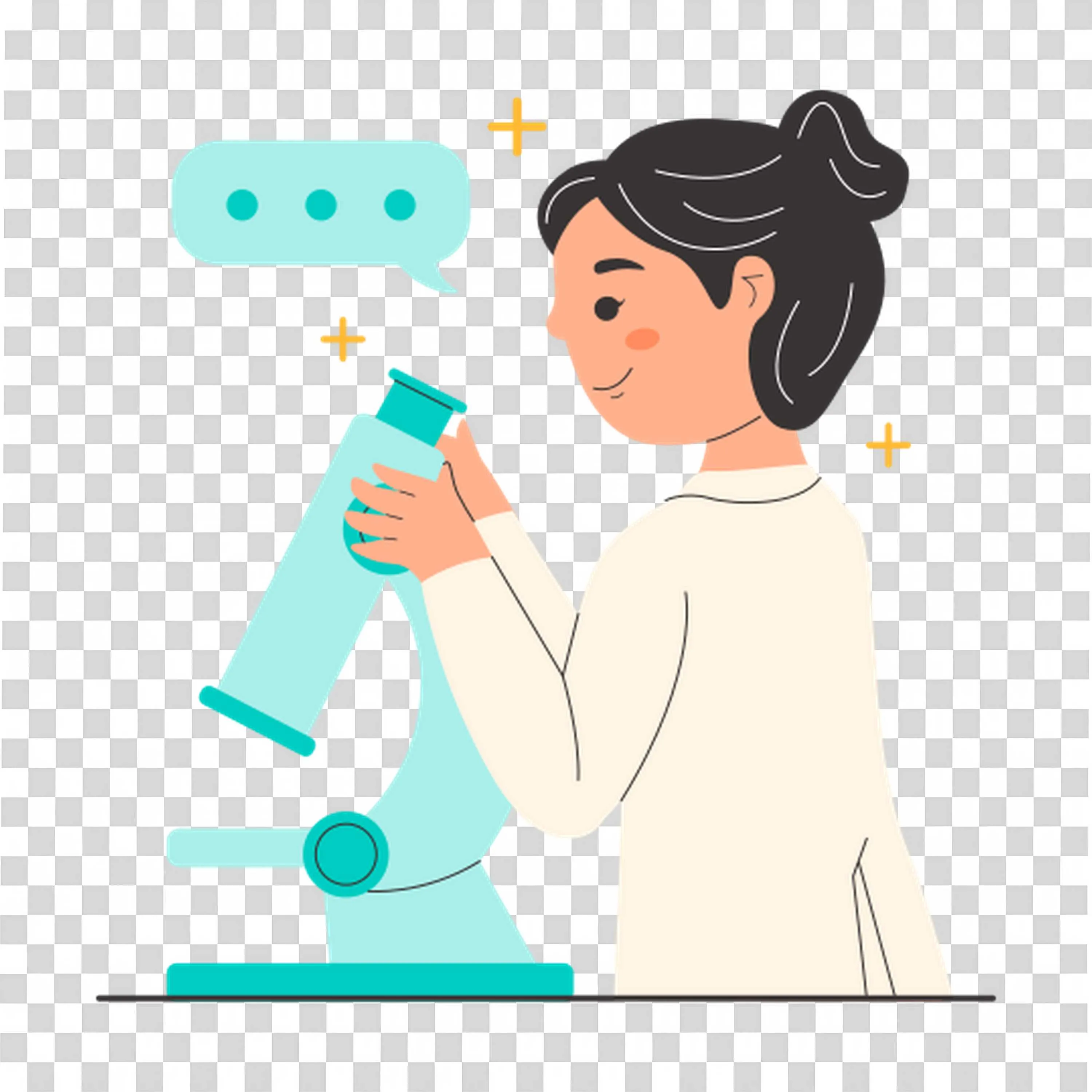 Female Scientist Using a Microscope Illustration Png