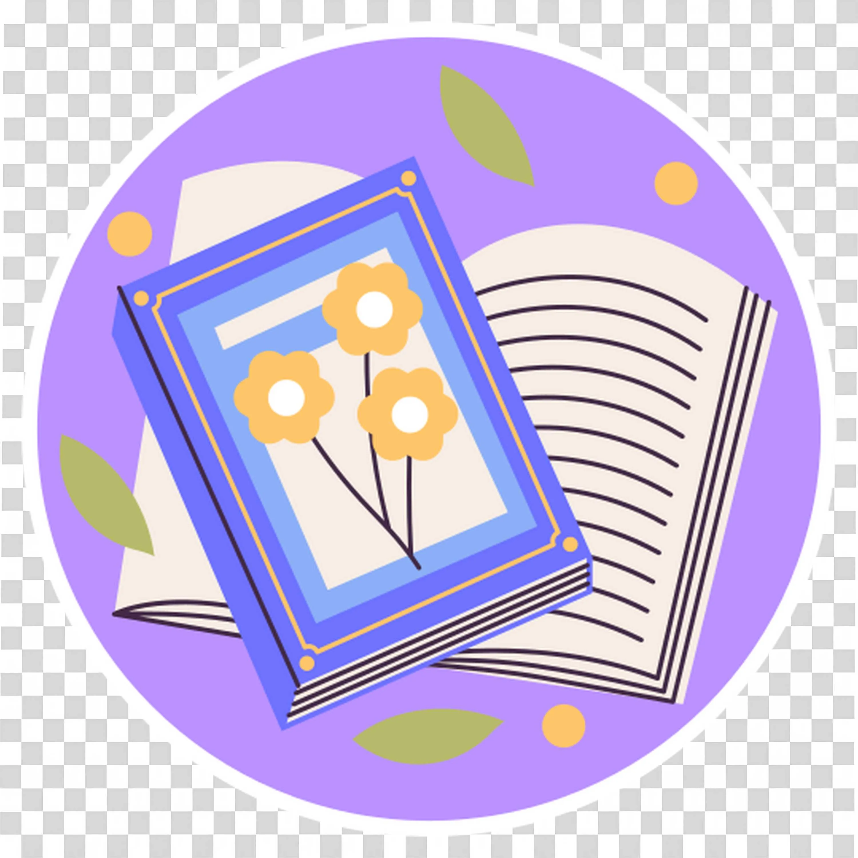 Floral Notebook and Open Book with Text Against a Purple Background