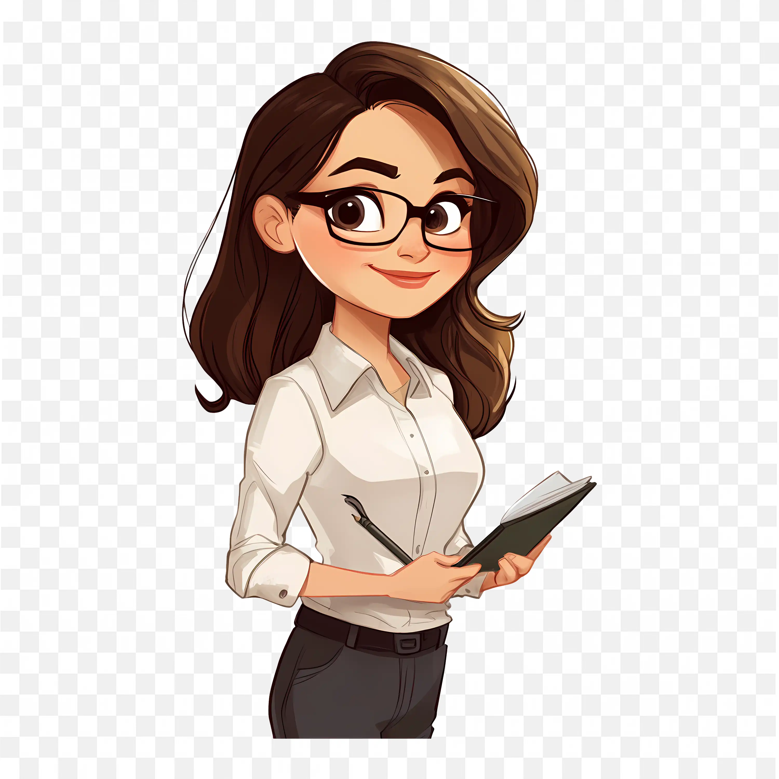 Formal Woman in Specs with Notebook and Pen Free PNG  Image