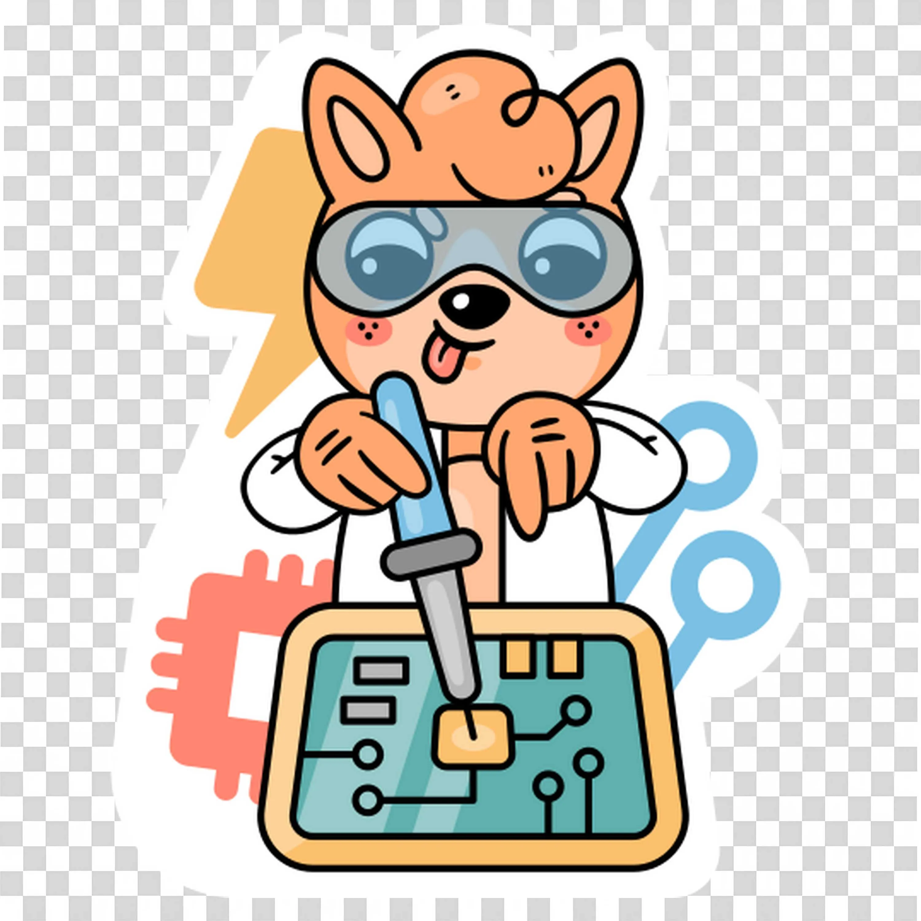 Fox Character Building a Robot Circuit with a Screwdriver