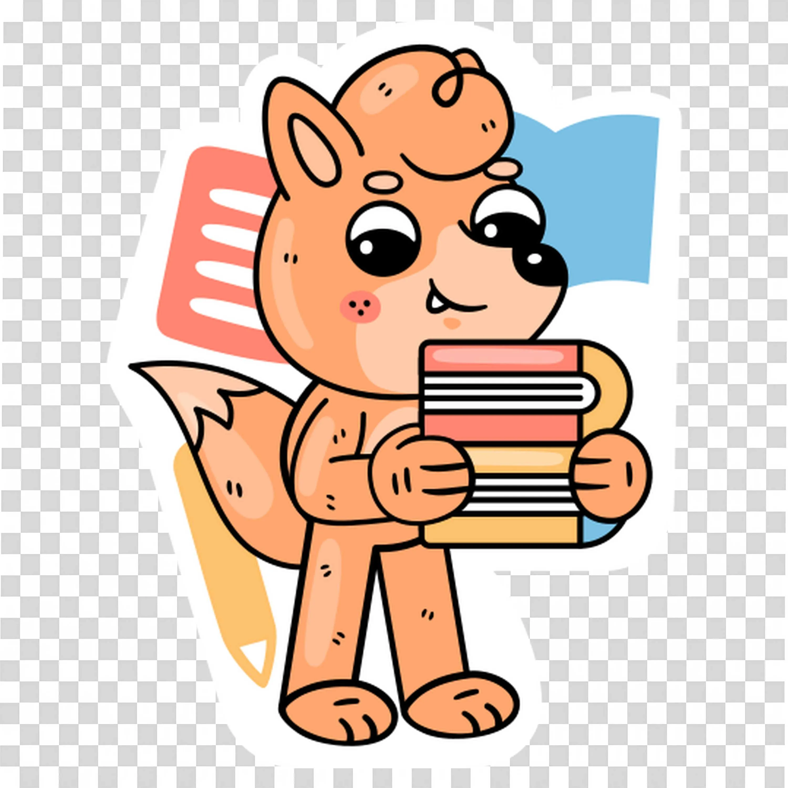 Fox Character Carrying a Stack Of Books Happily Free Png