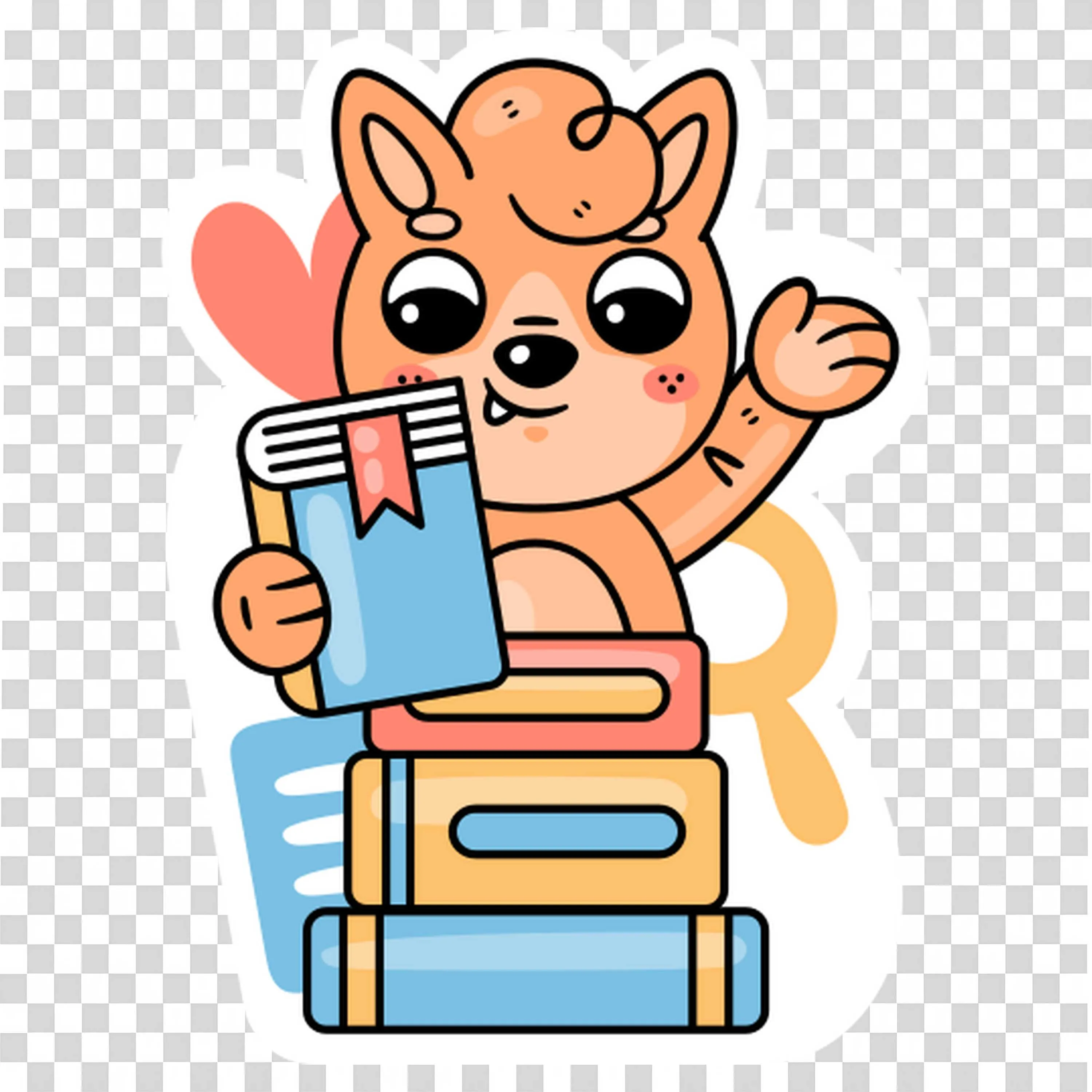 Fox Holding a Book and Waving with a Stack Of Books Png