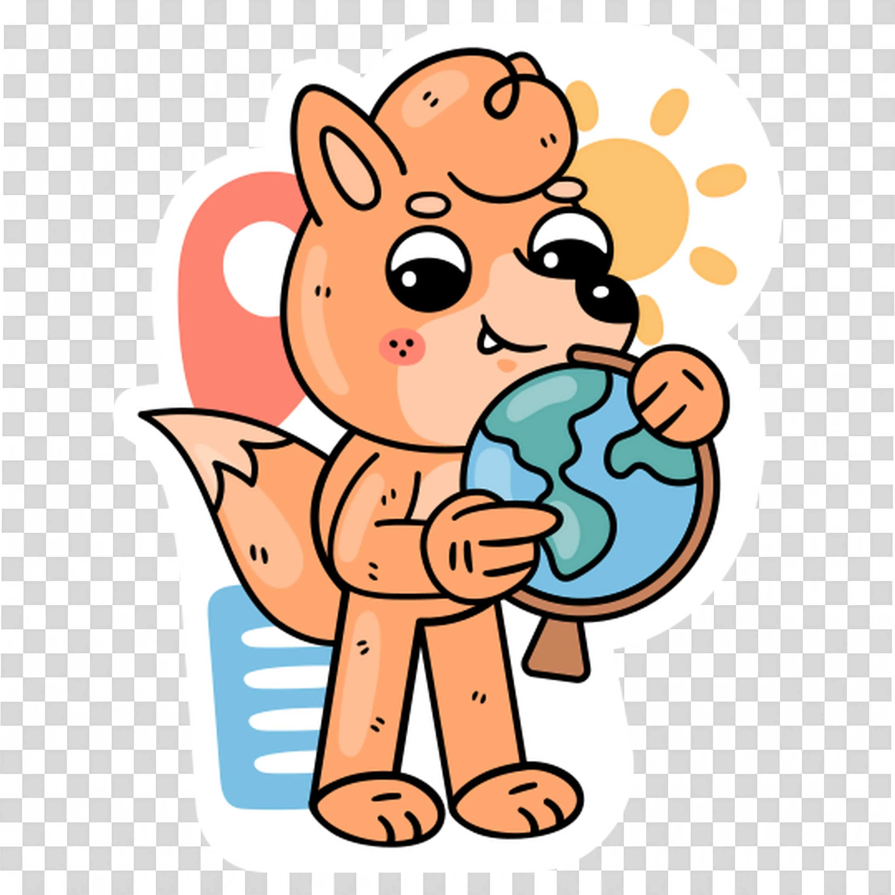 Fox Holding a Globe with Sunshine in Background Free Png