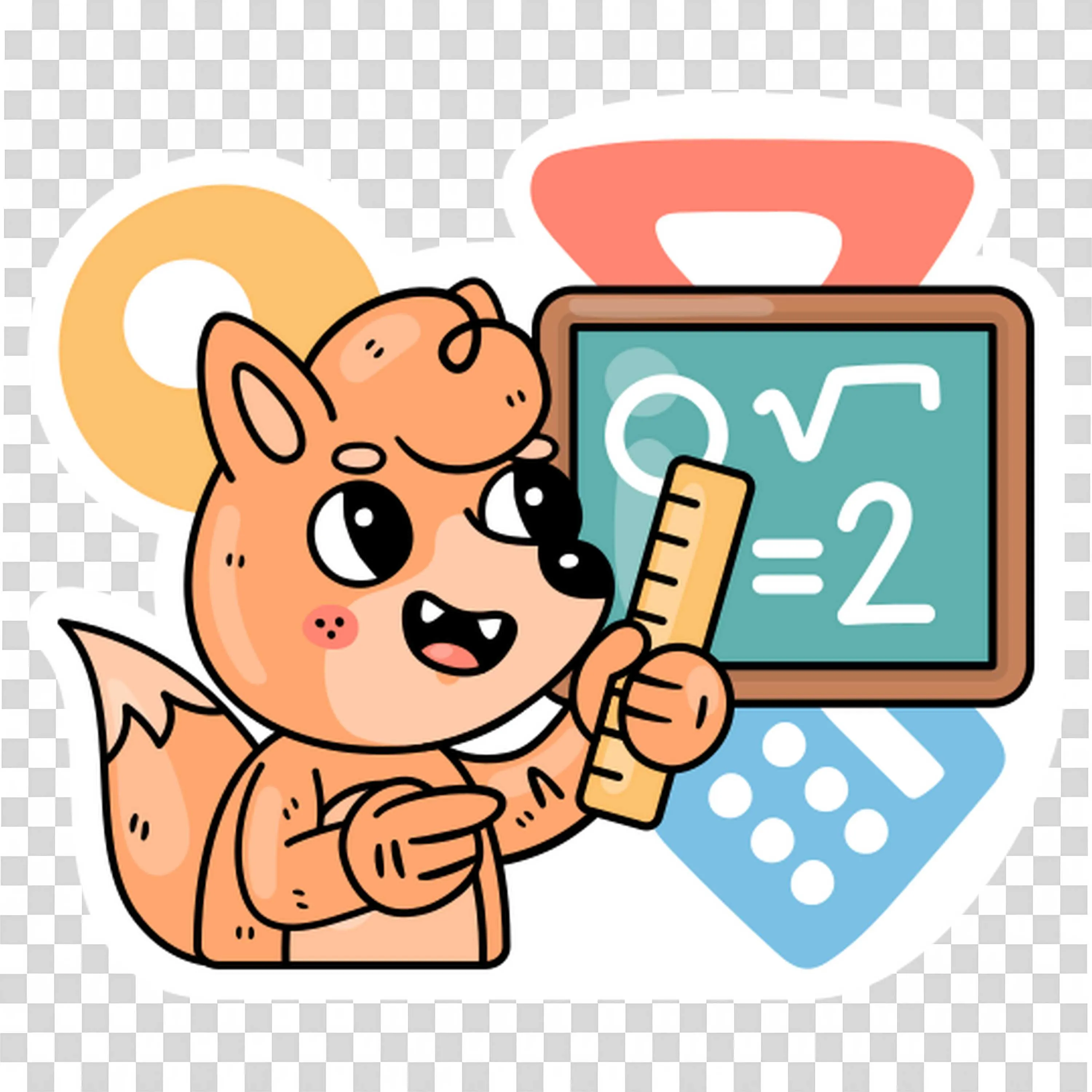 Fox Holding a Ruler While Solving a Math Equation on Board