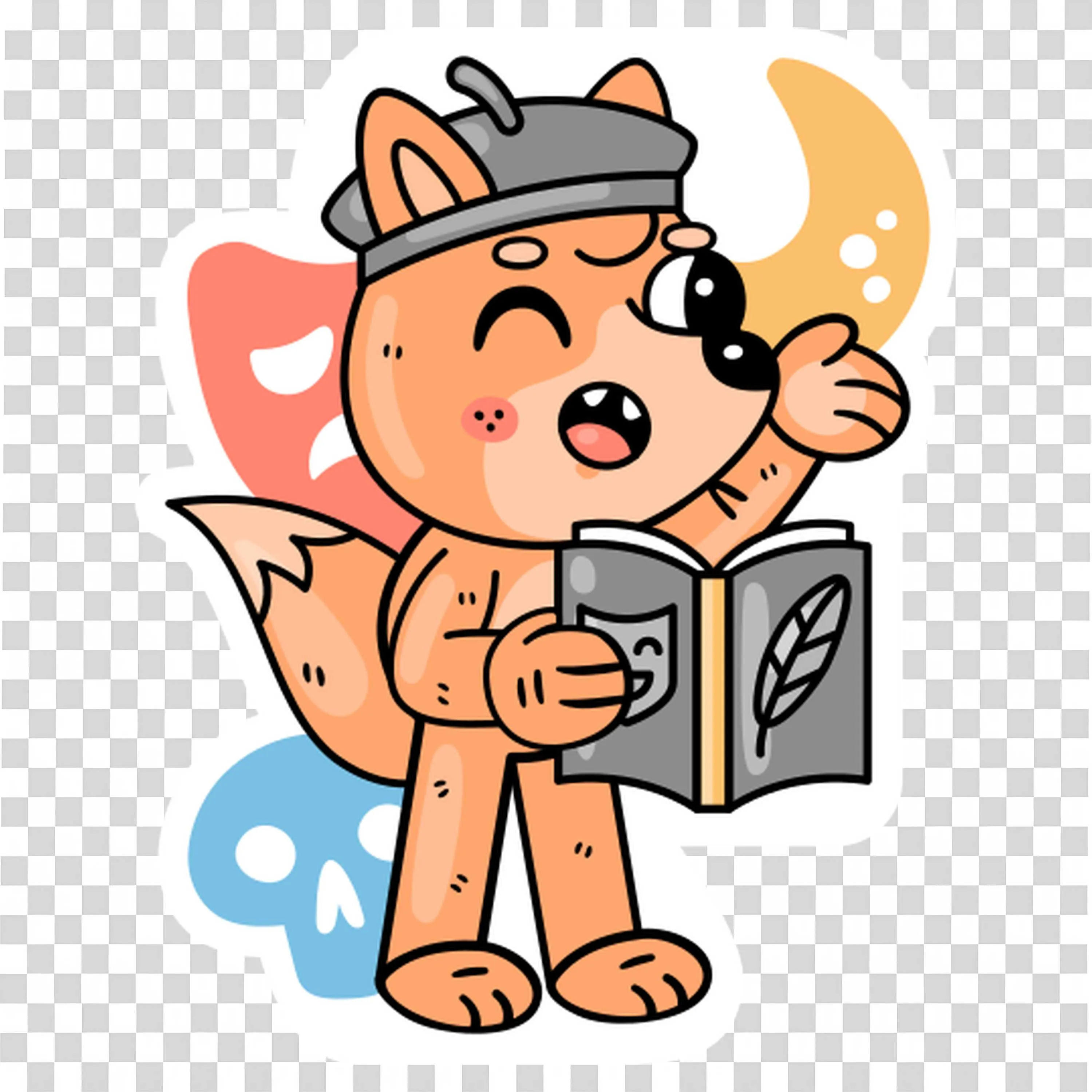 Fox Holding Book and Pointing with a Confident Expression