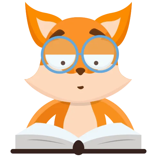 Fox reading a book with glasses for school study free PNG