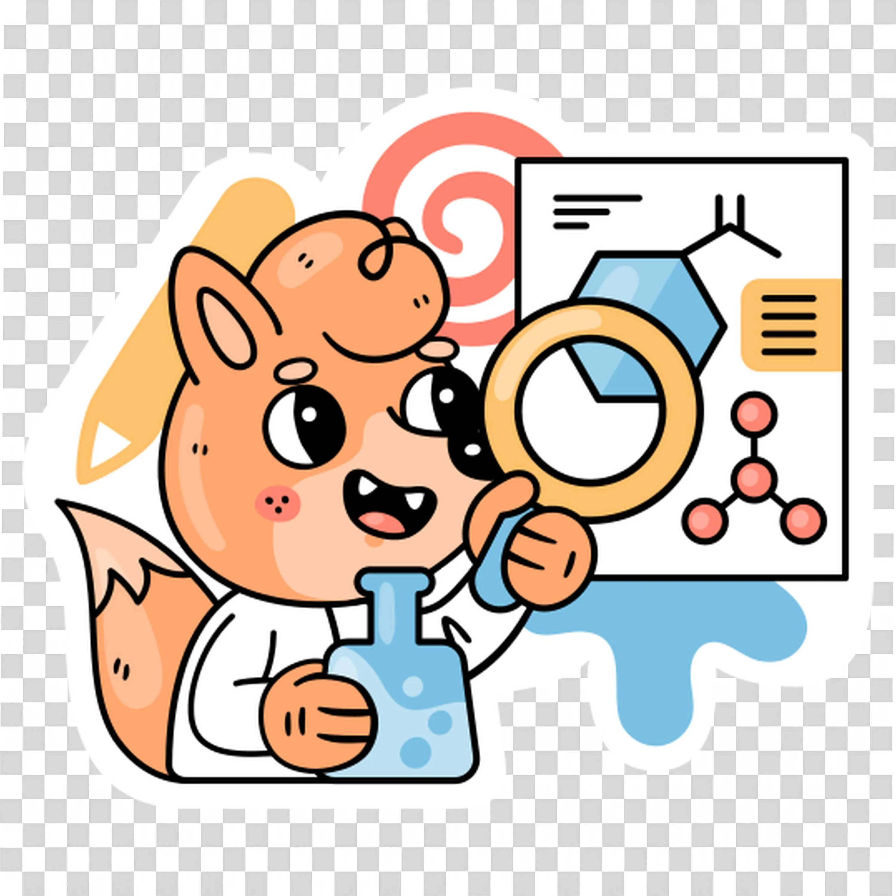 Fox Scientist Examining Chemistry with a Magnifying Glass