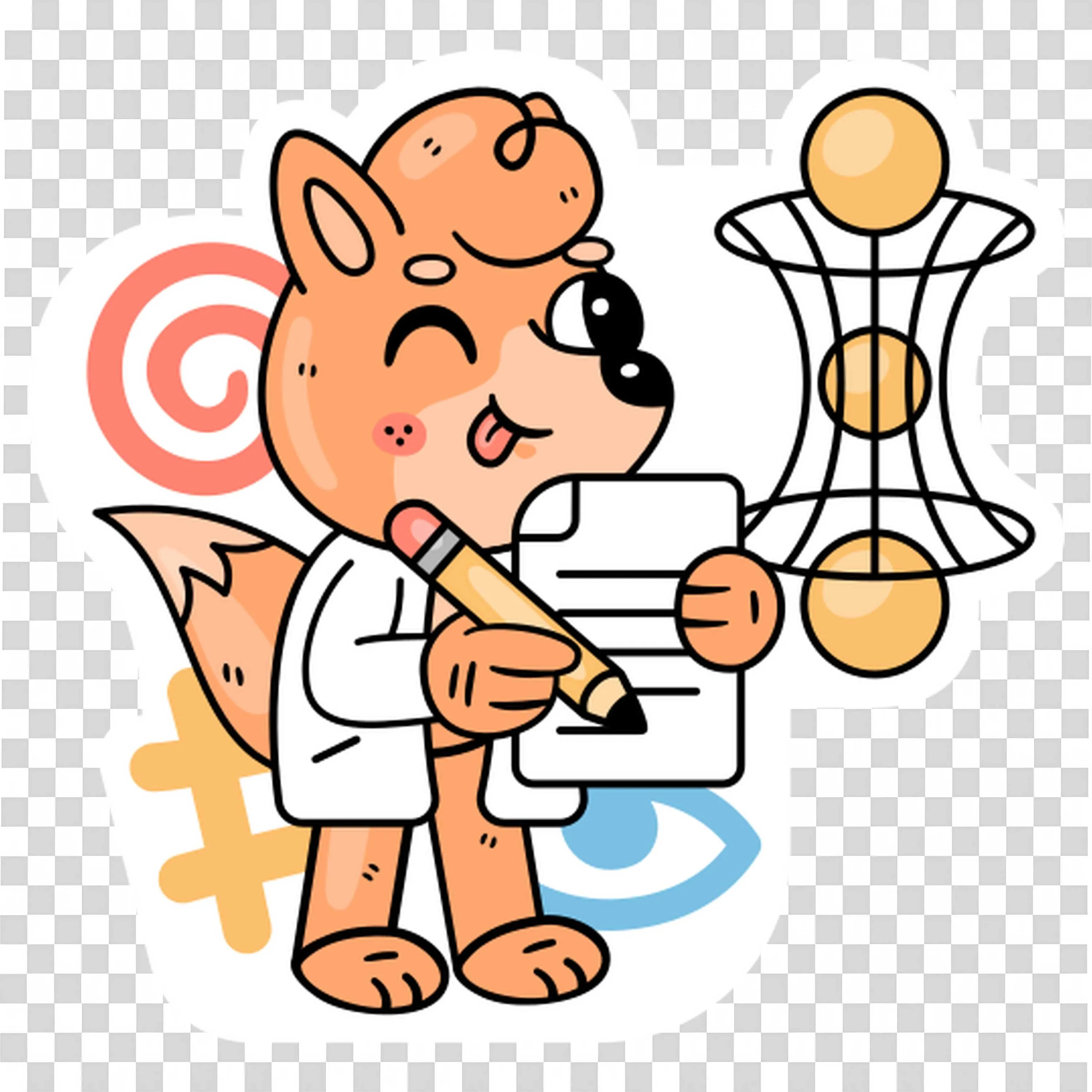 Fox Scientist Writing Notes with a Geometric Shape Background