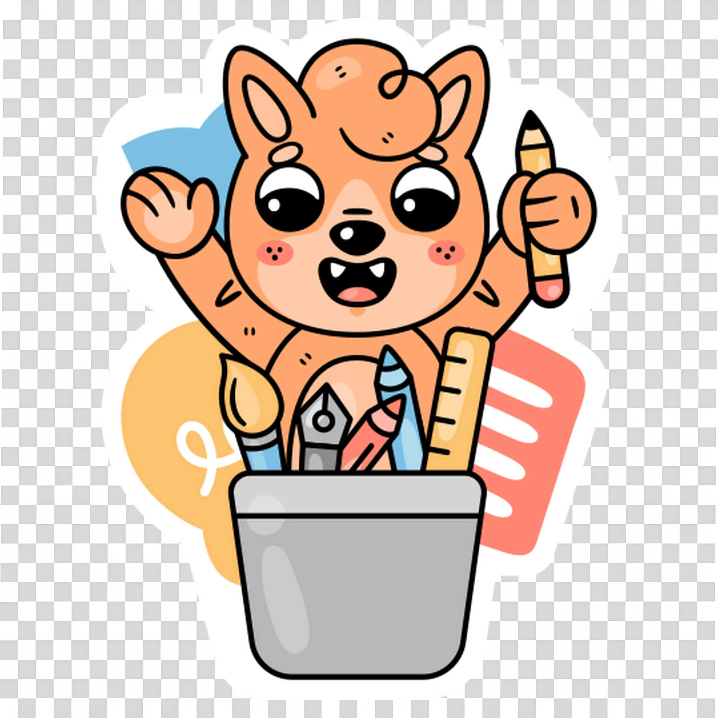 Fox with a Container Full Of School Supplies Free PNG Image