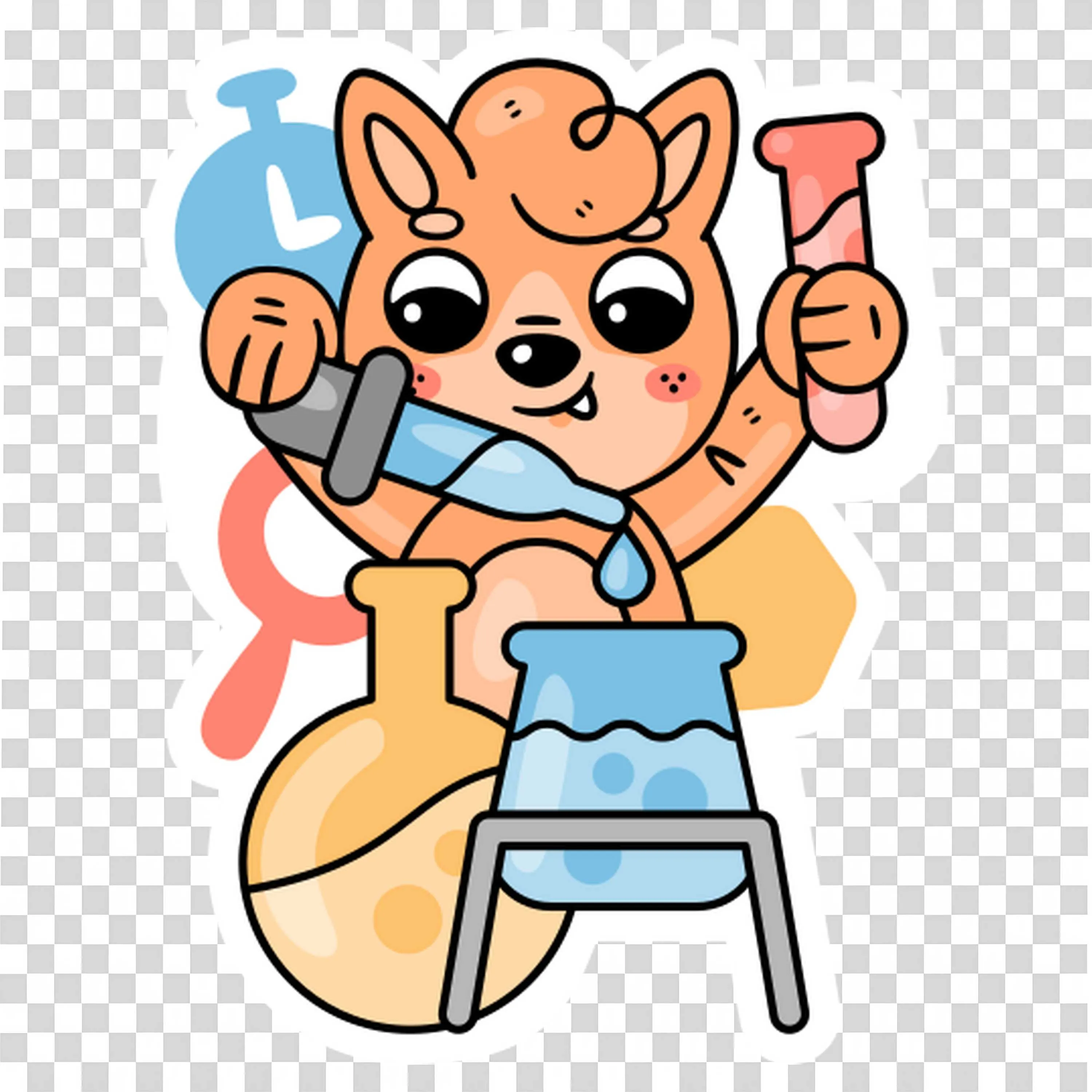 Fred the Fox Is Doing a Chemistry Experiment with Beakers