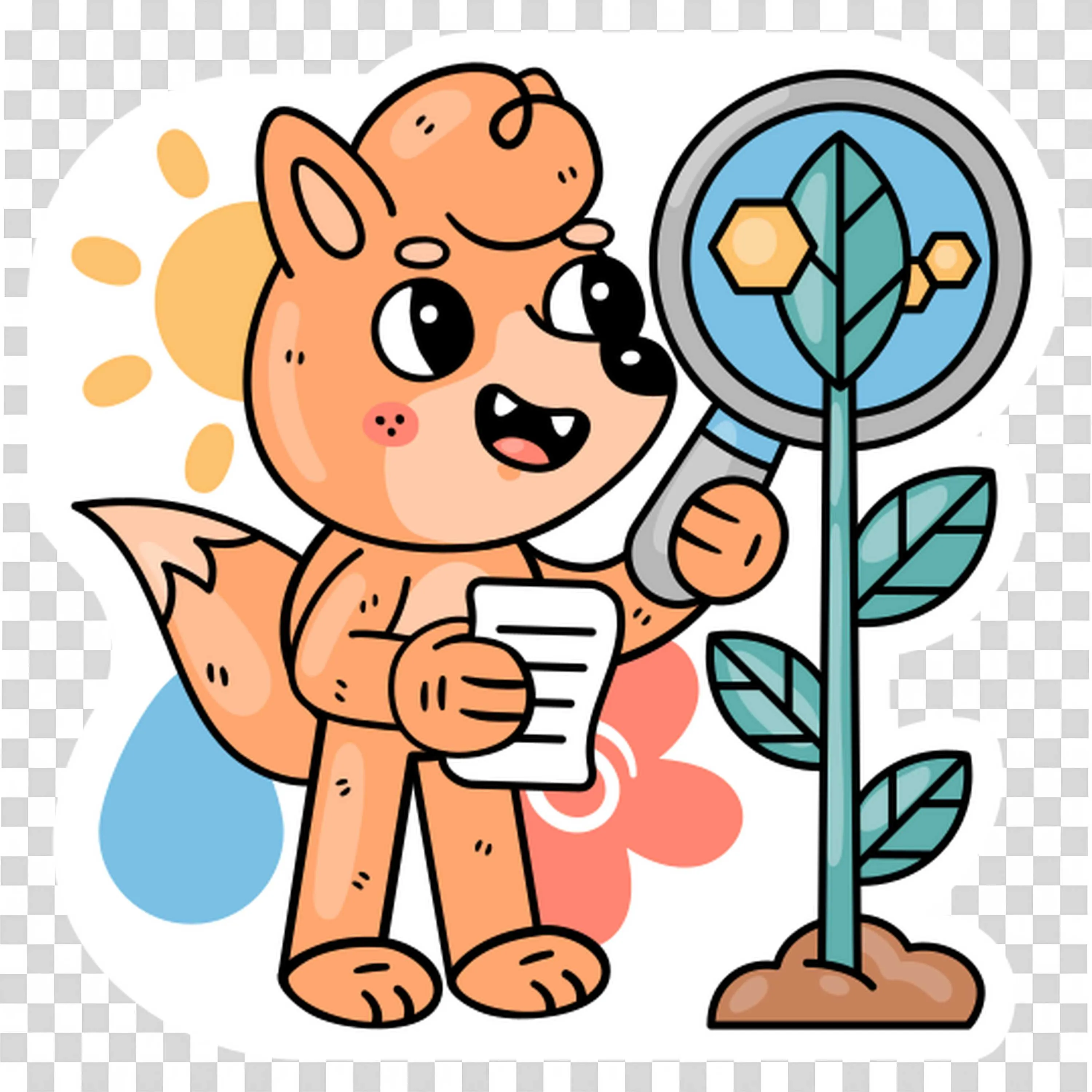 Fred the Fox Is Studying the Plant with a Magnifying Glass