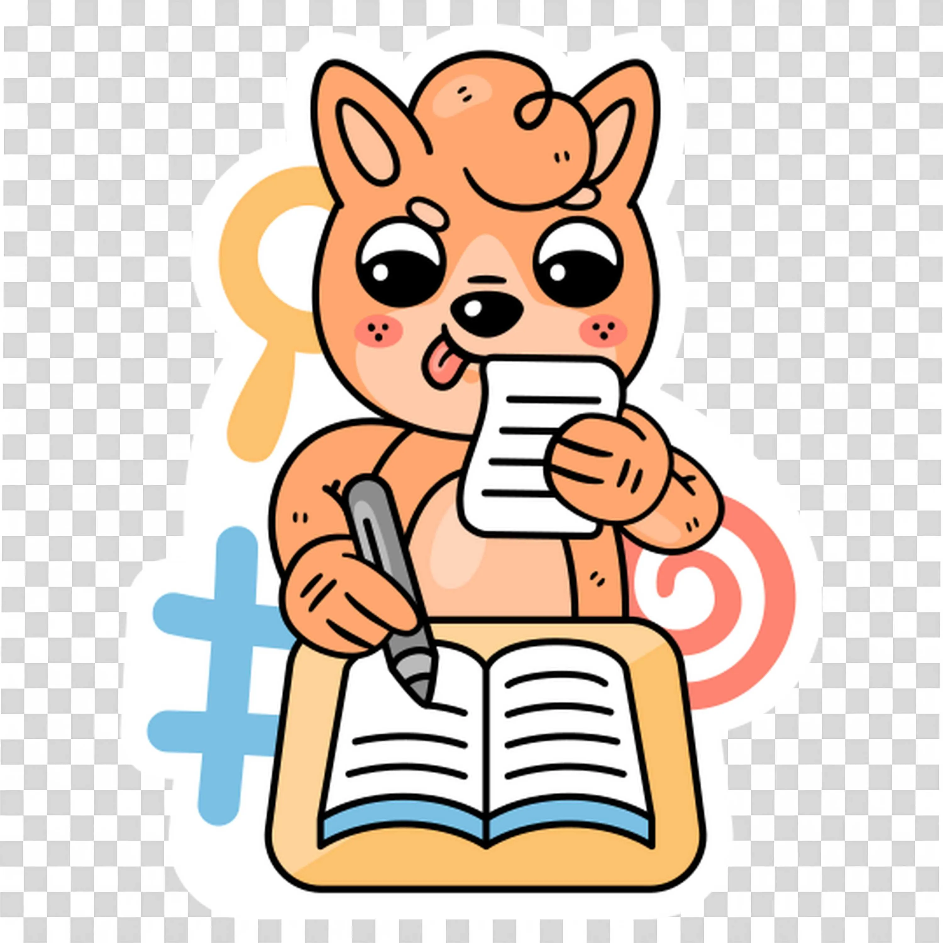 Fred the Fox Is Writing Notes By Seeing the Paper PNG Image
