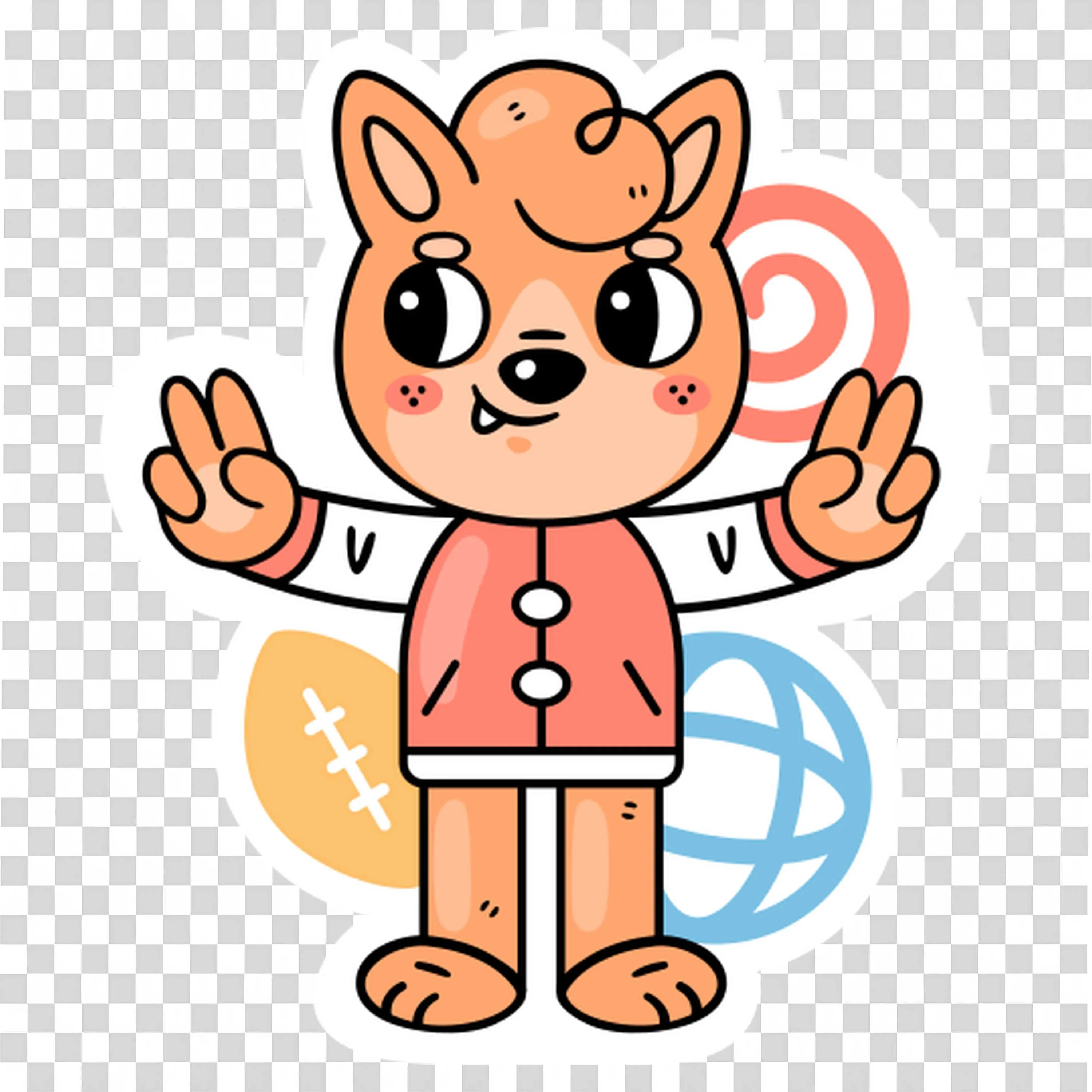 Fred the Fox Lineal Colour Showing Peace Sign on Both Hands
