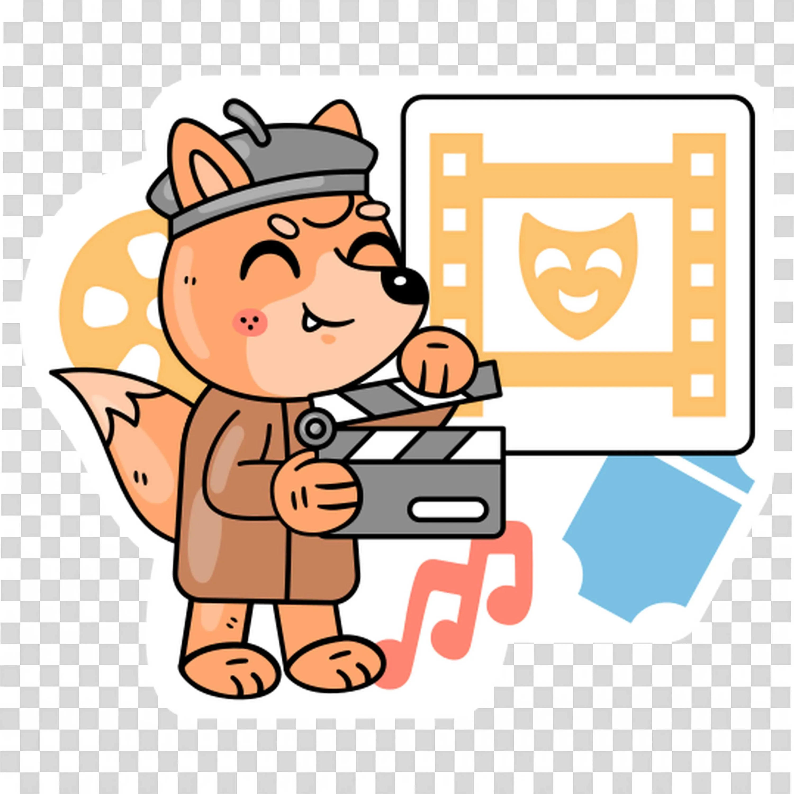 Fred the Fox Wearing a Beret and Clapperboard PNG Image