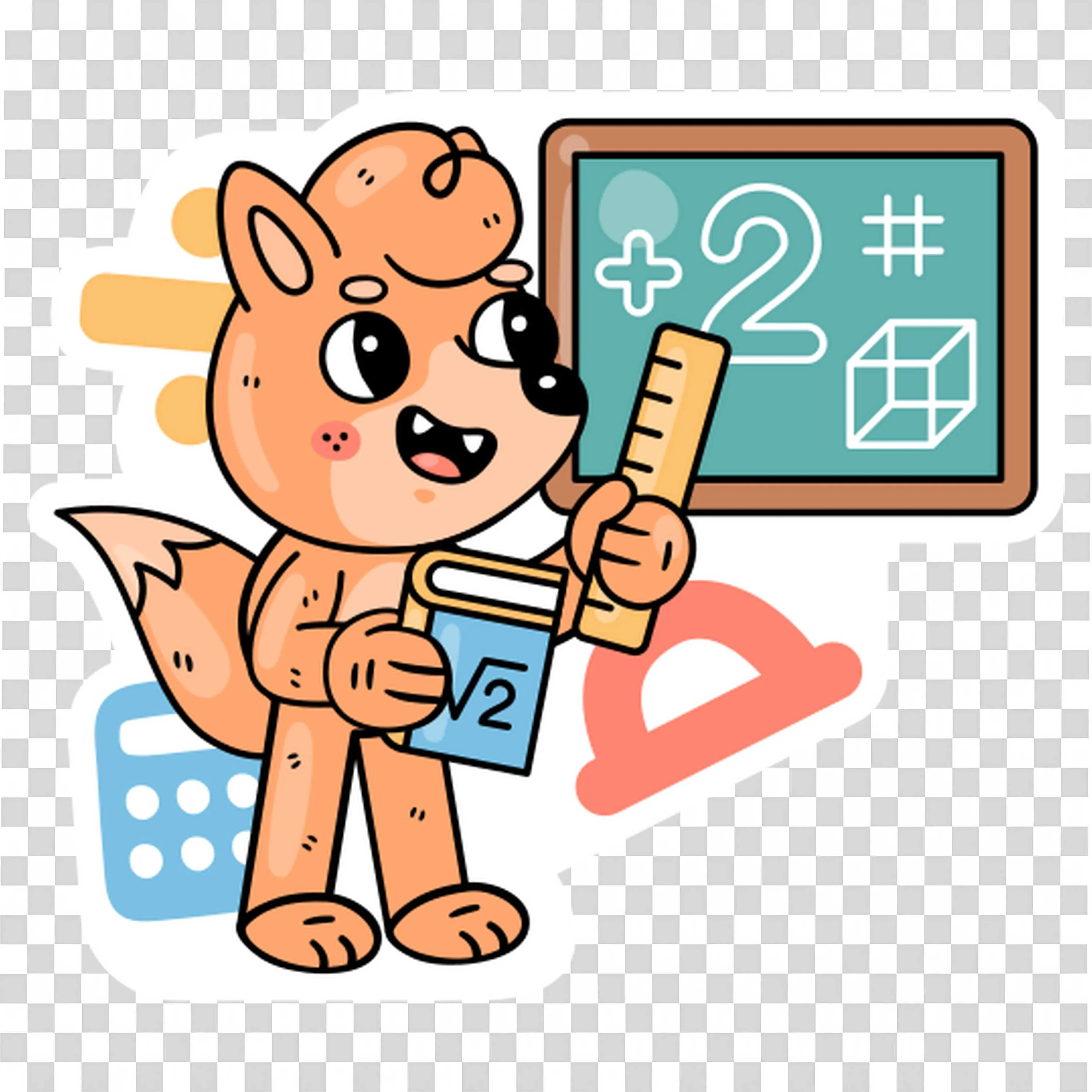 Friendly Fox Teaching Math Concepts with Ruler and Book Icon