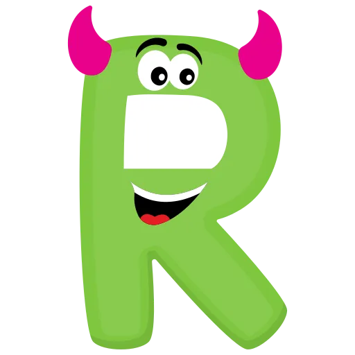 Friendly green monster letter R for fun alphabet learning