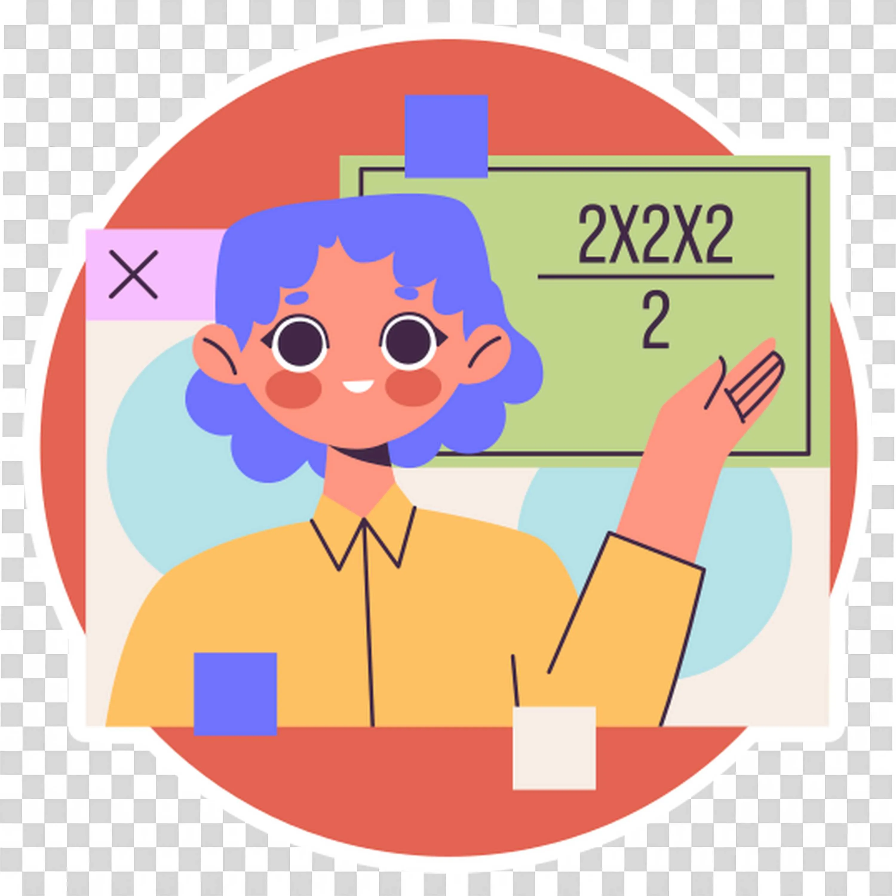 Friendly Teacher Explaining Math Problem on Board PNG Image
