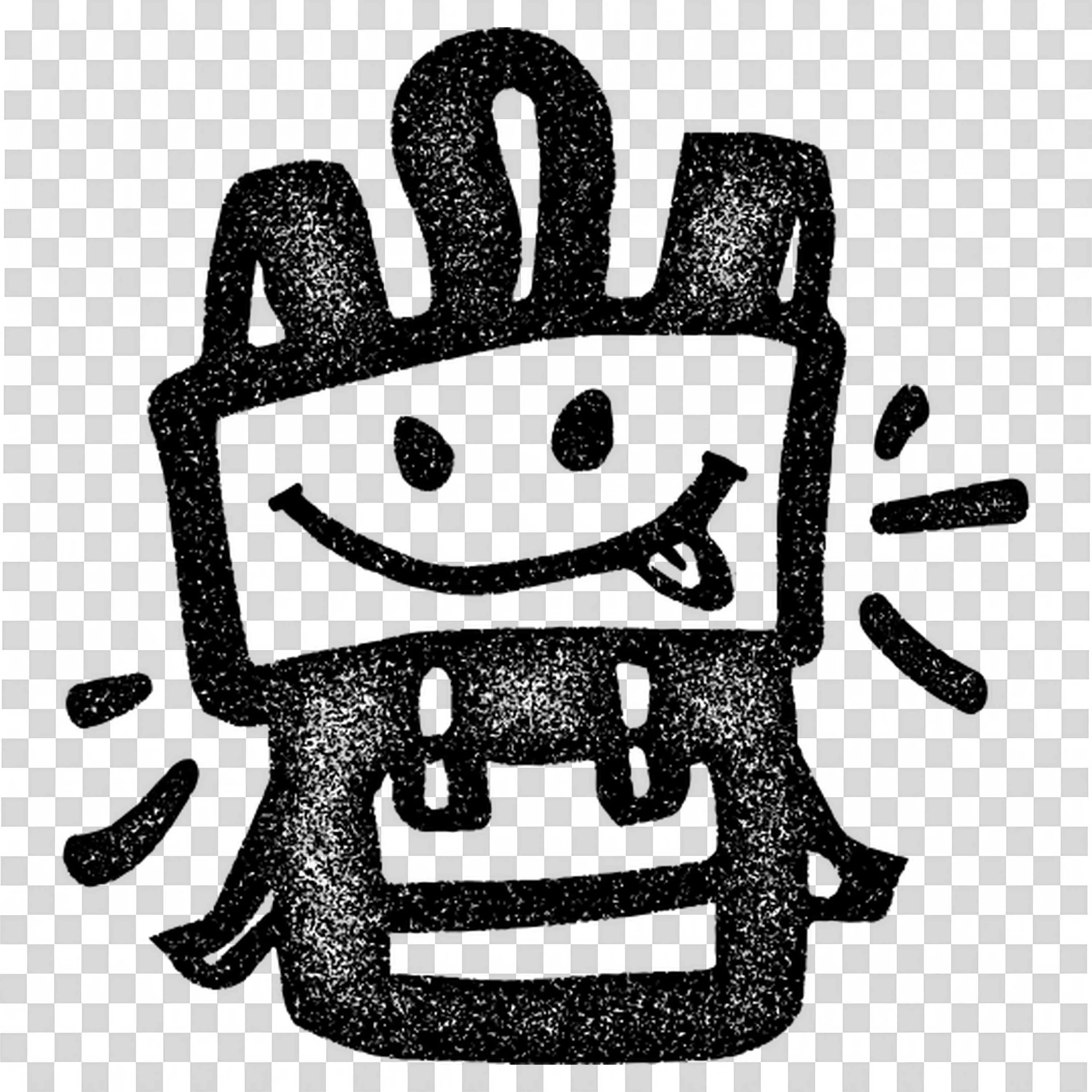 Fun Black and White Sketch Of a Happy School Backpack Png