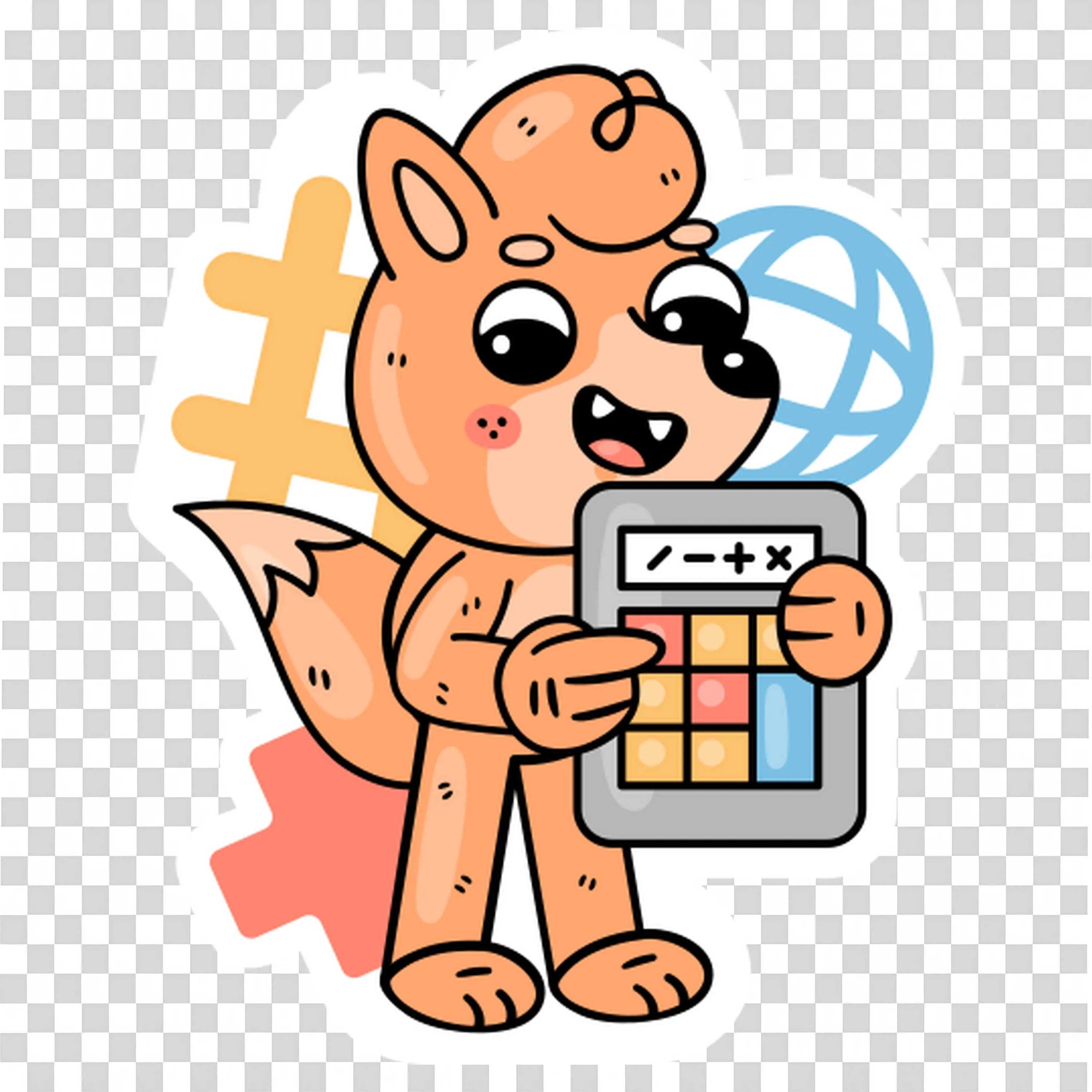Fun Cartoon Fox Teaching Math with a Colourful Calculator
