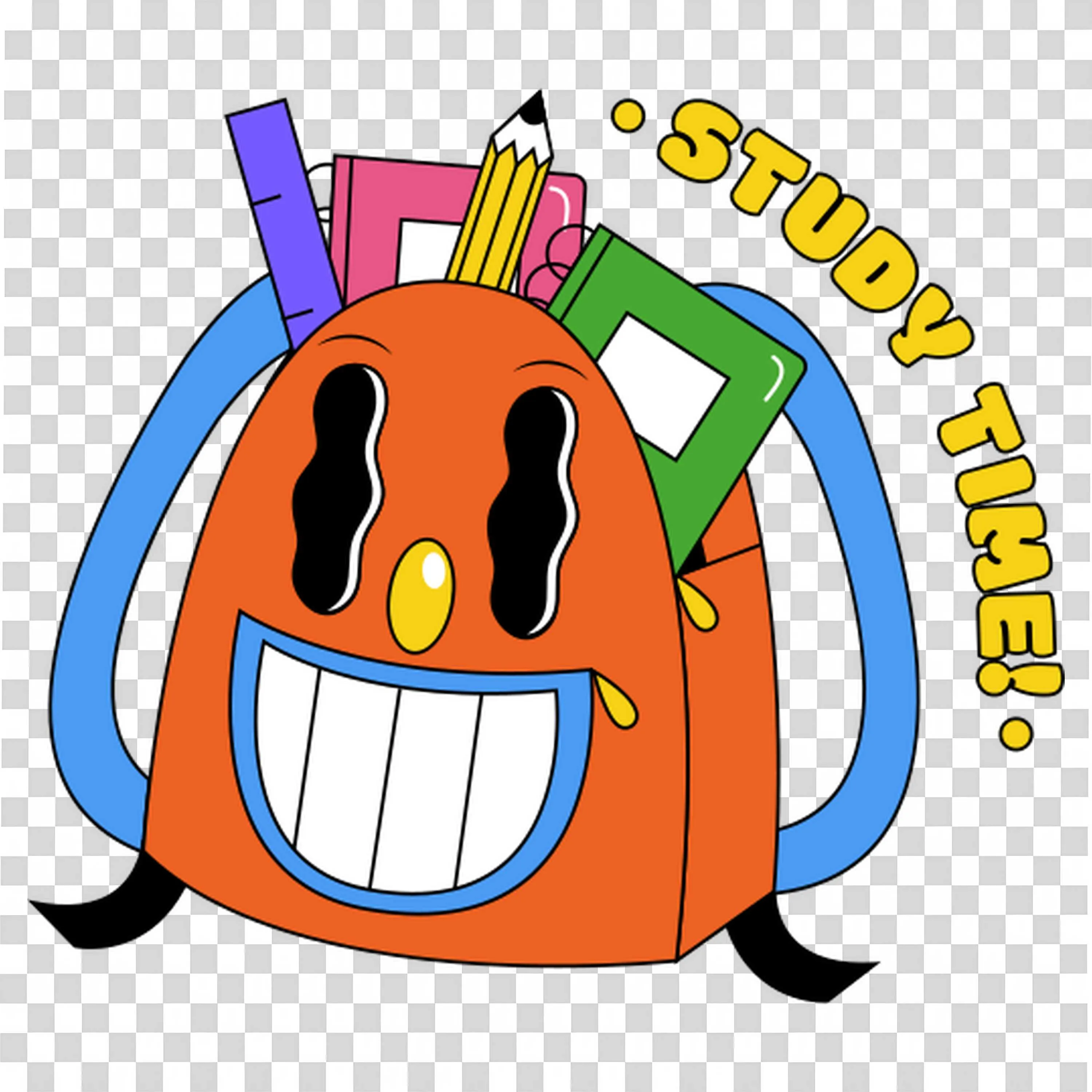 Funny Backpack Filled with School Supplies Saying Study Time