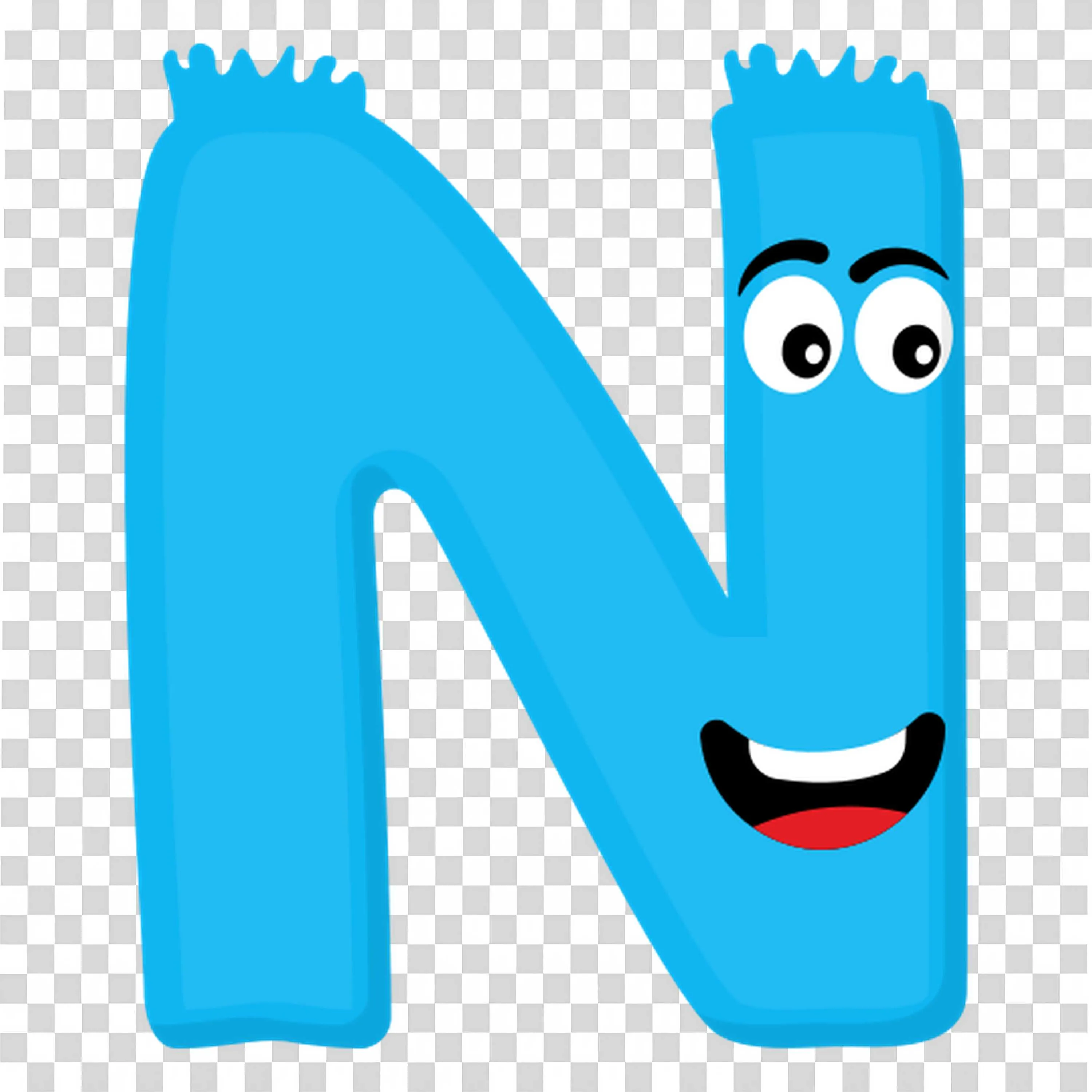 Funny Cartoon Blue Letter N with Eyes and a Smile PNG Image