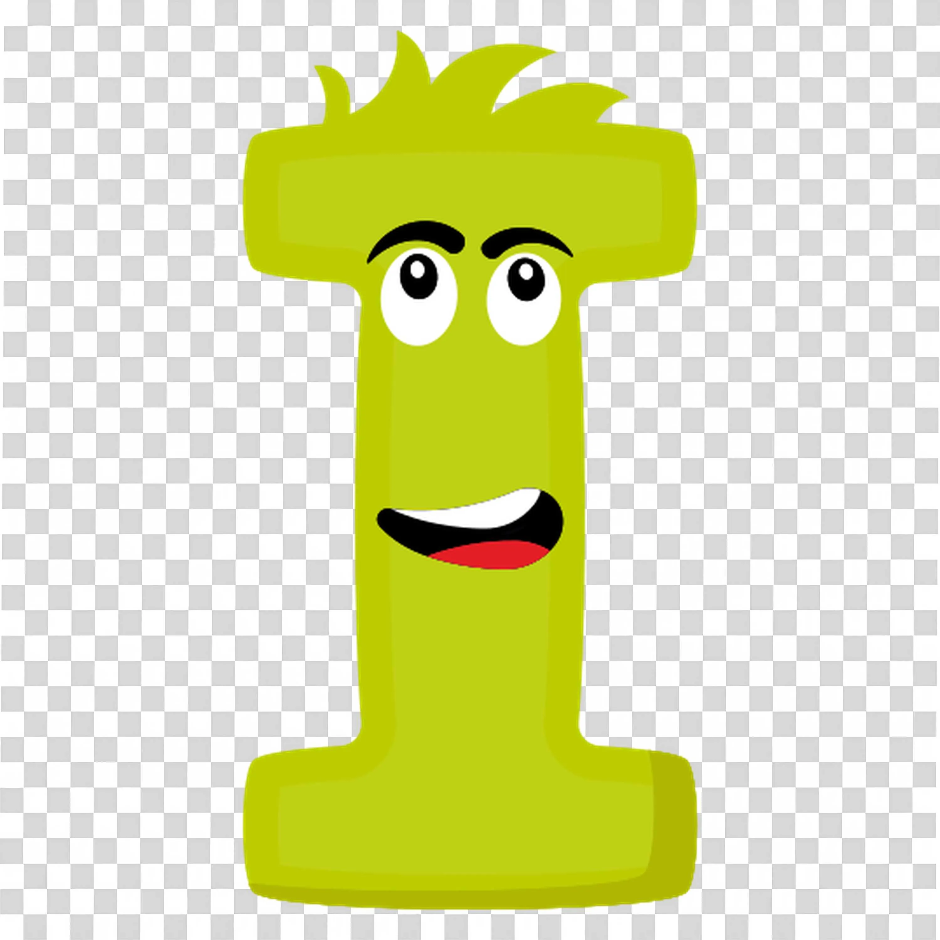 Funny Green Number 1 Character with Animated Face Free Png