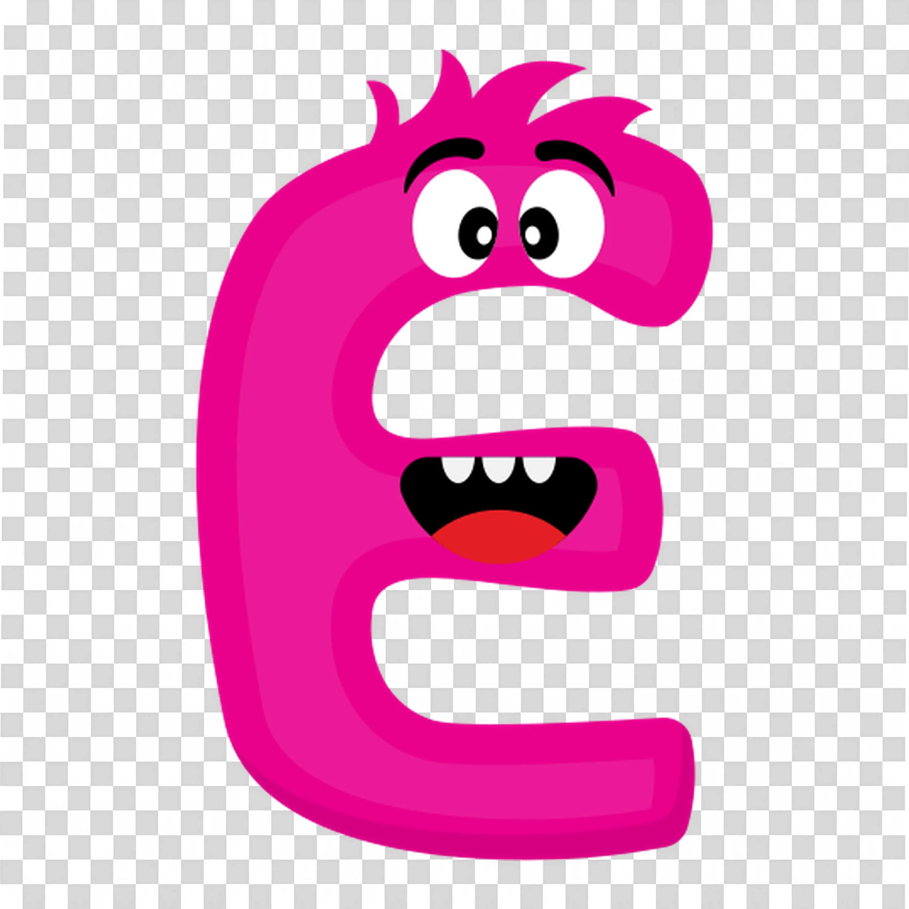 Funny Pink Cartoon Letter E with Silly Face Free PNG Image