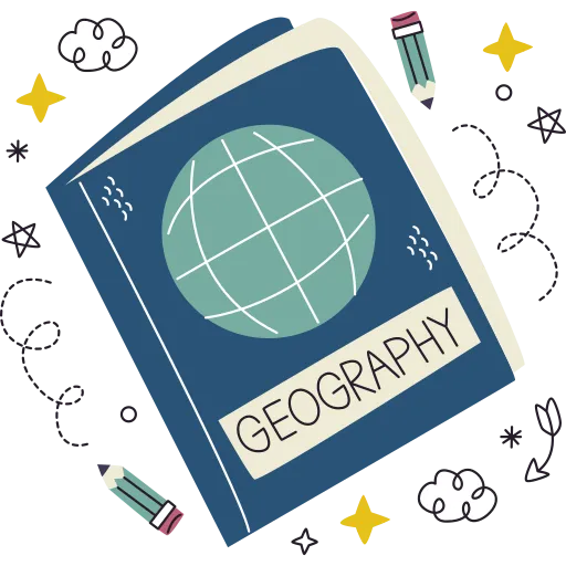 Geography book with globe for earth science and map learning