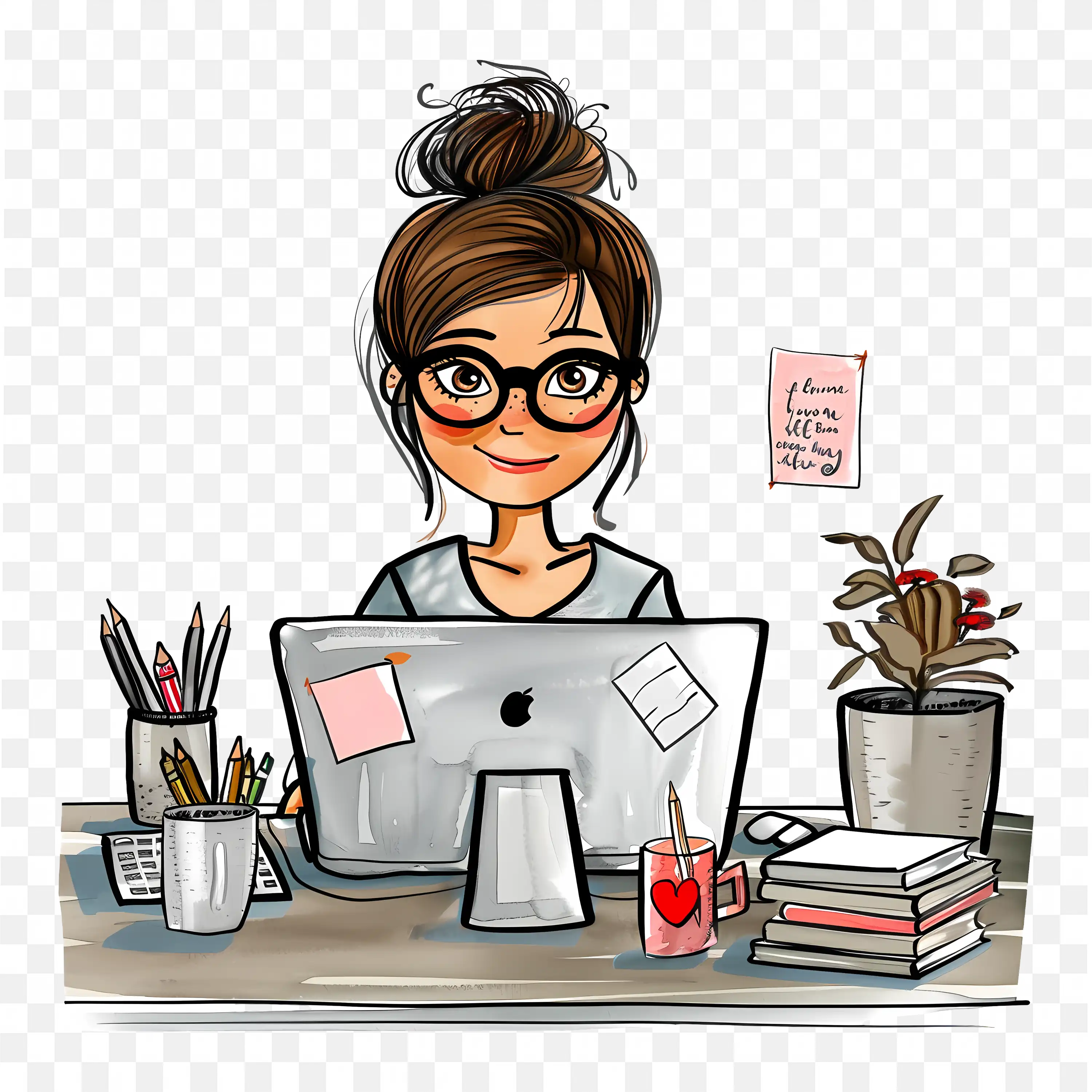 Girl Artist Working with his Computer in Cheerful Place PNG