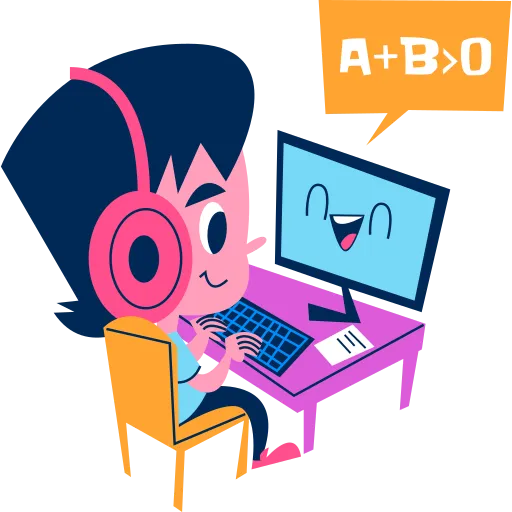 Girl at Desk Learning Numbers From a Bright Orange Tablet