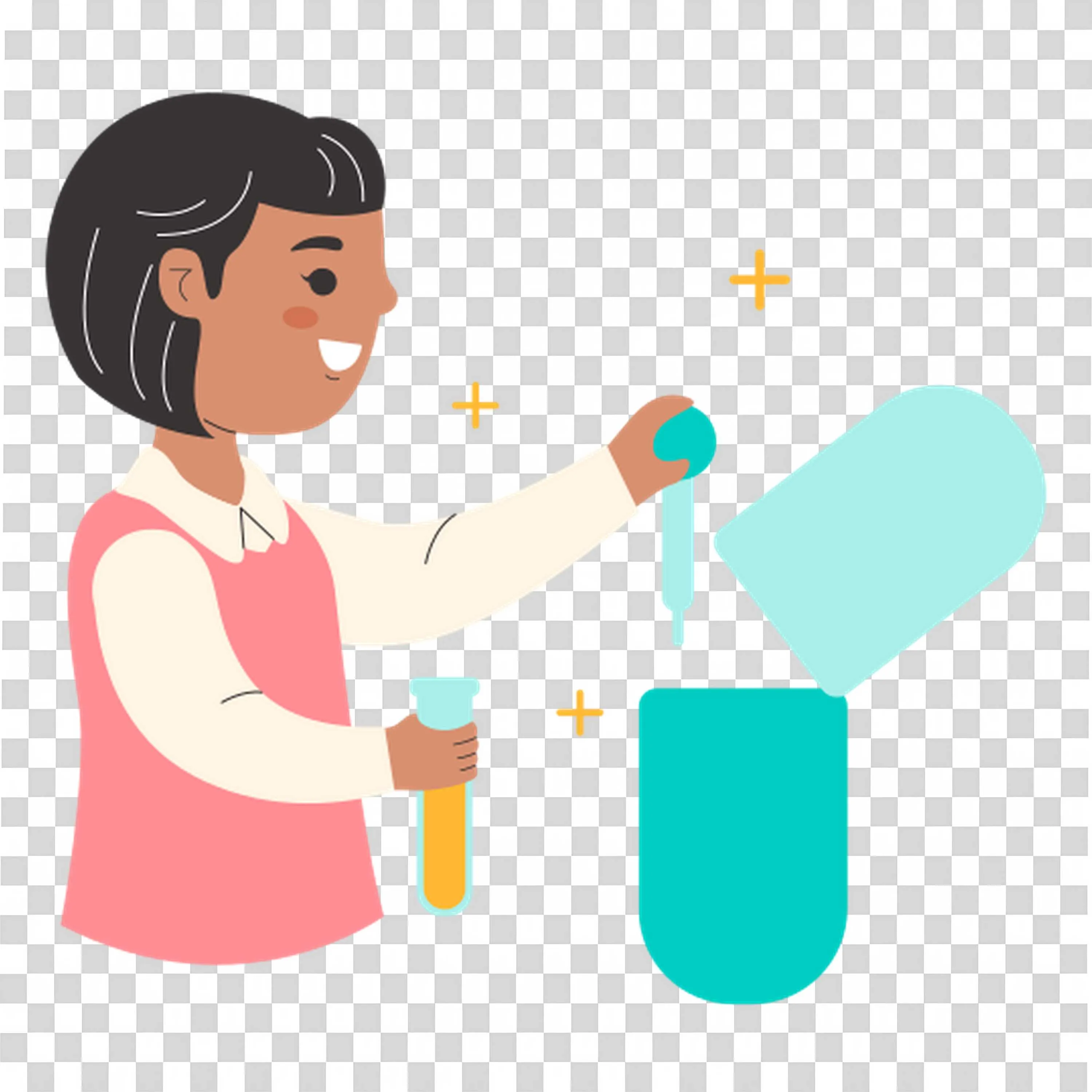 Girl Doing a Chemistry Experiment with Test Tubes Free Png