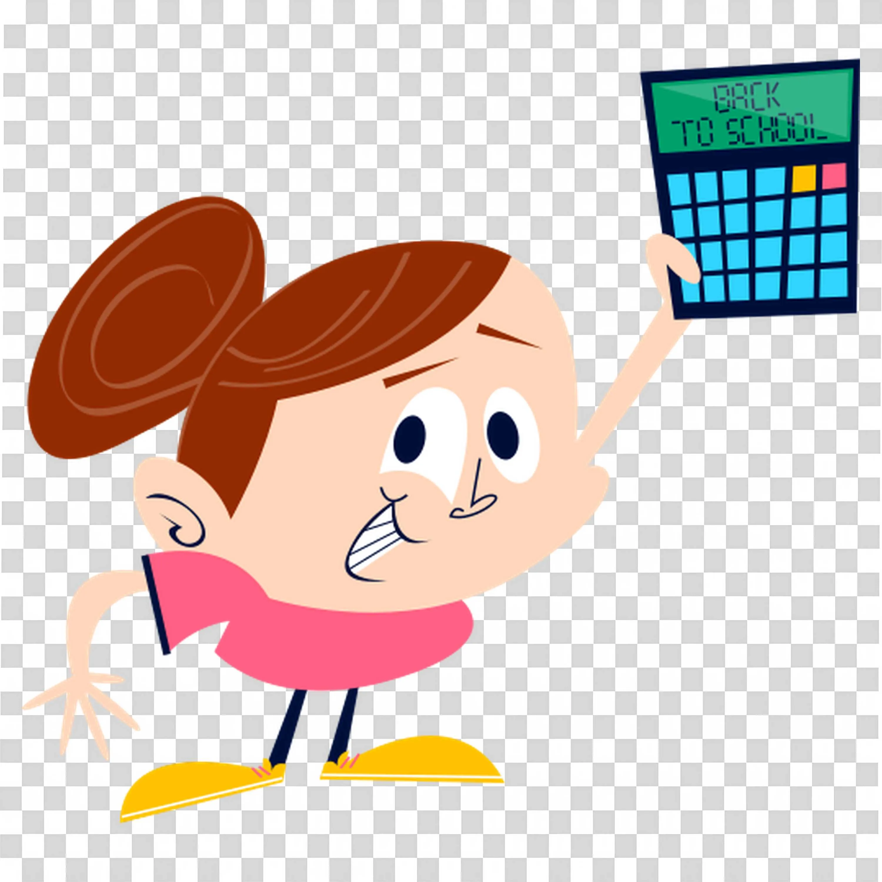Girl Excitedly Holding a Calculator with Back to School Text