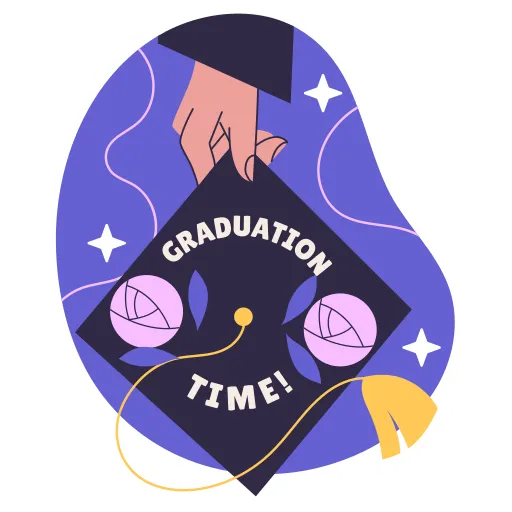 Girl graduating in gown with purple circle frame free PNG