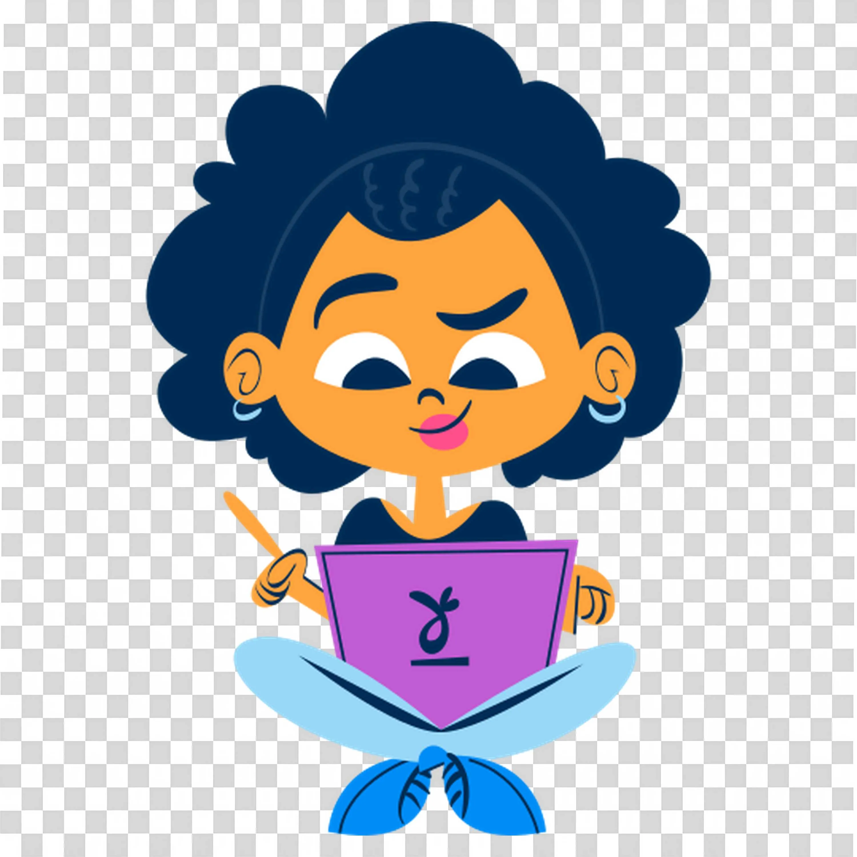 Girl Is Studying at Her Laptop with Her Hands Pointing Up