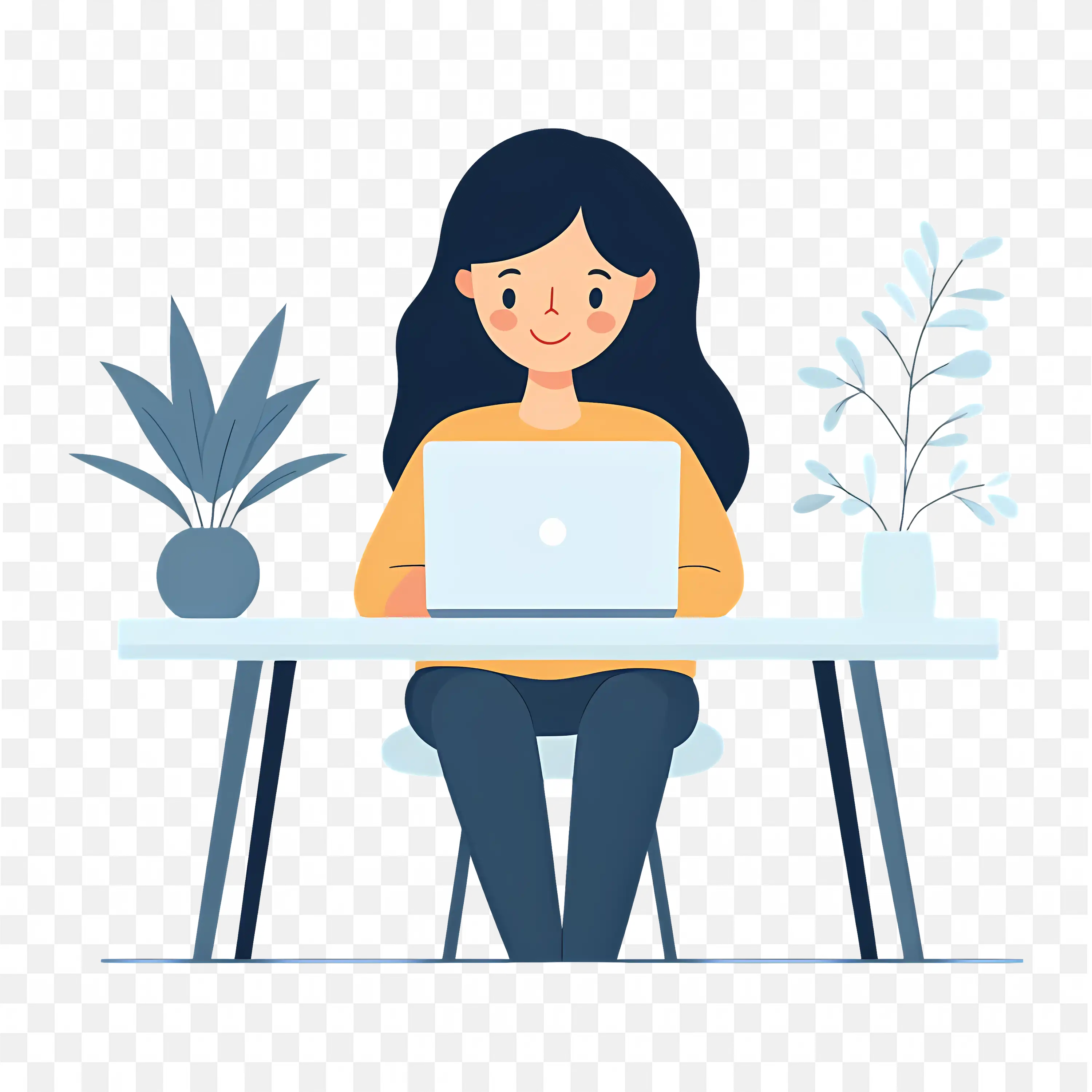 Girl is Working Happily with her Laptop Free PNG Download