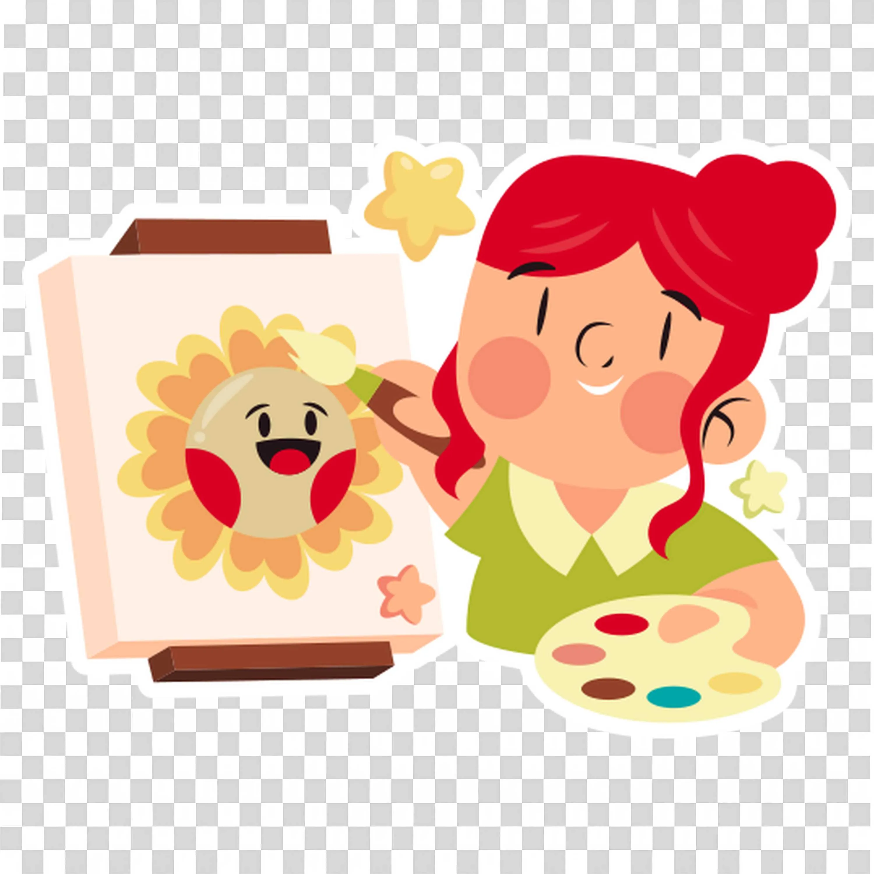 Girl Painting a Sunflower on Canvas with Bright Colours