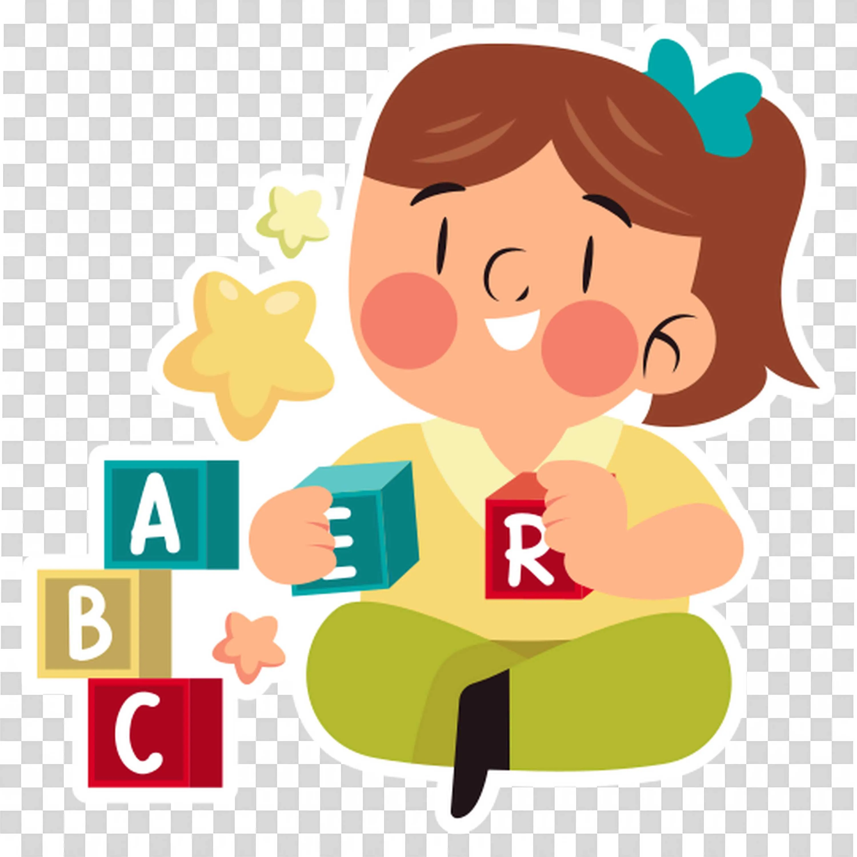Girl Playing with Brown Hair Is Playing with Alphabet Blocks