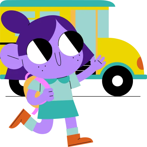 Girl running to school bus excited to learn new things