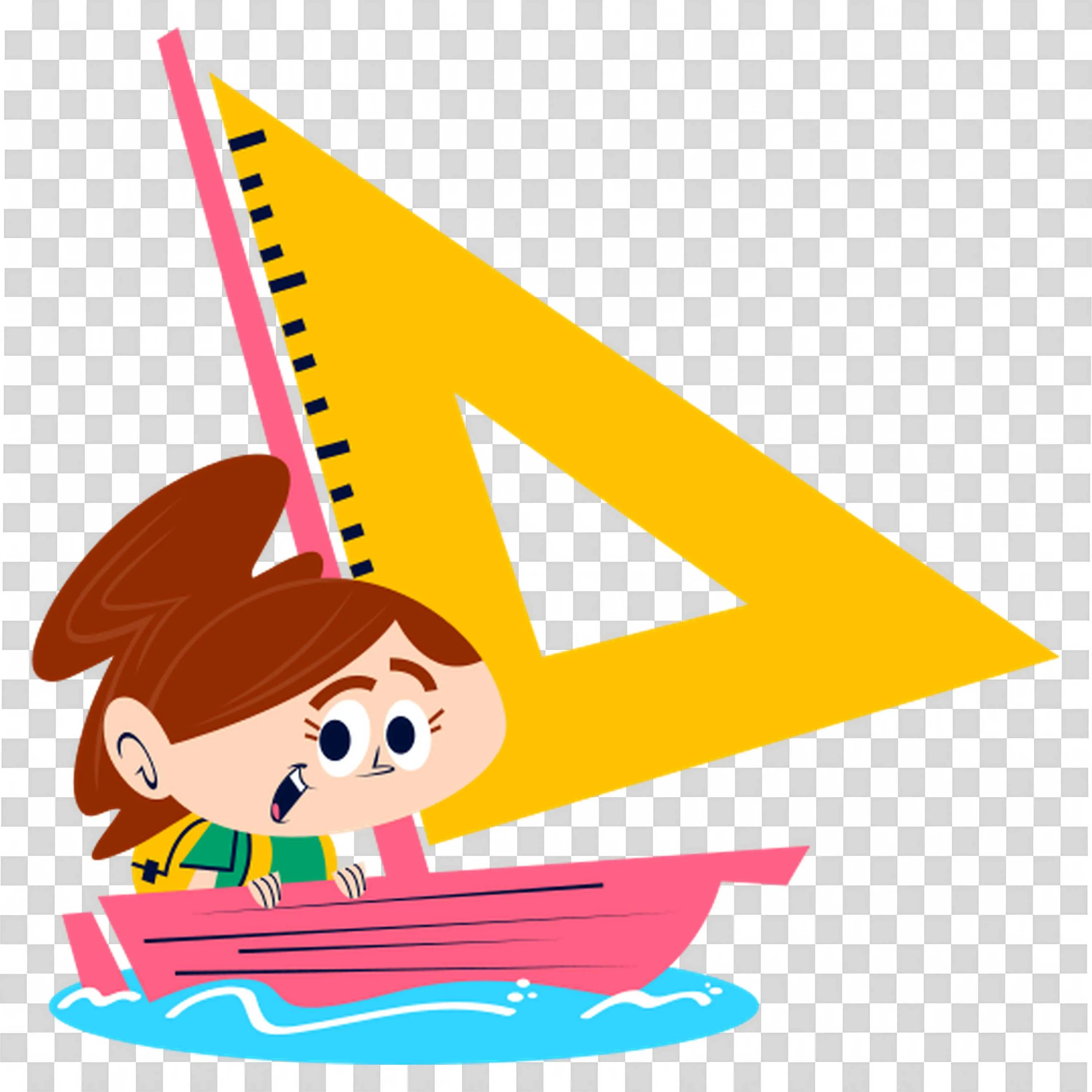 Girl Sailing on a Small Pink Boat with a Yellow Triangle Sail