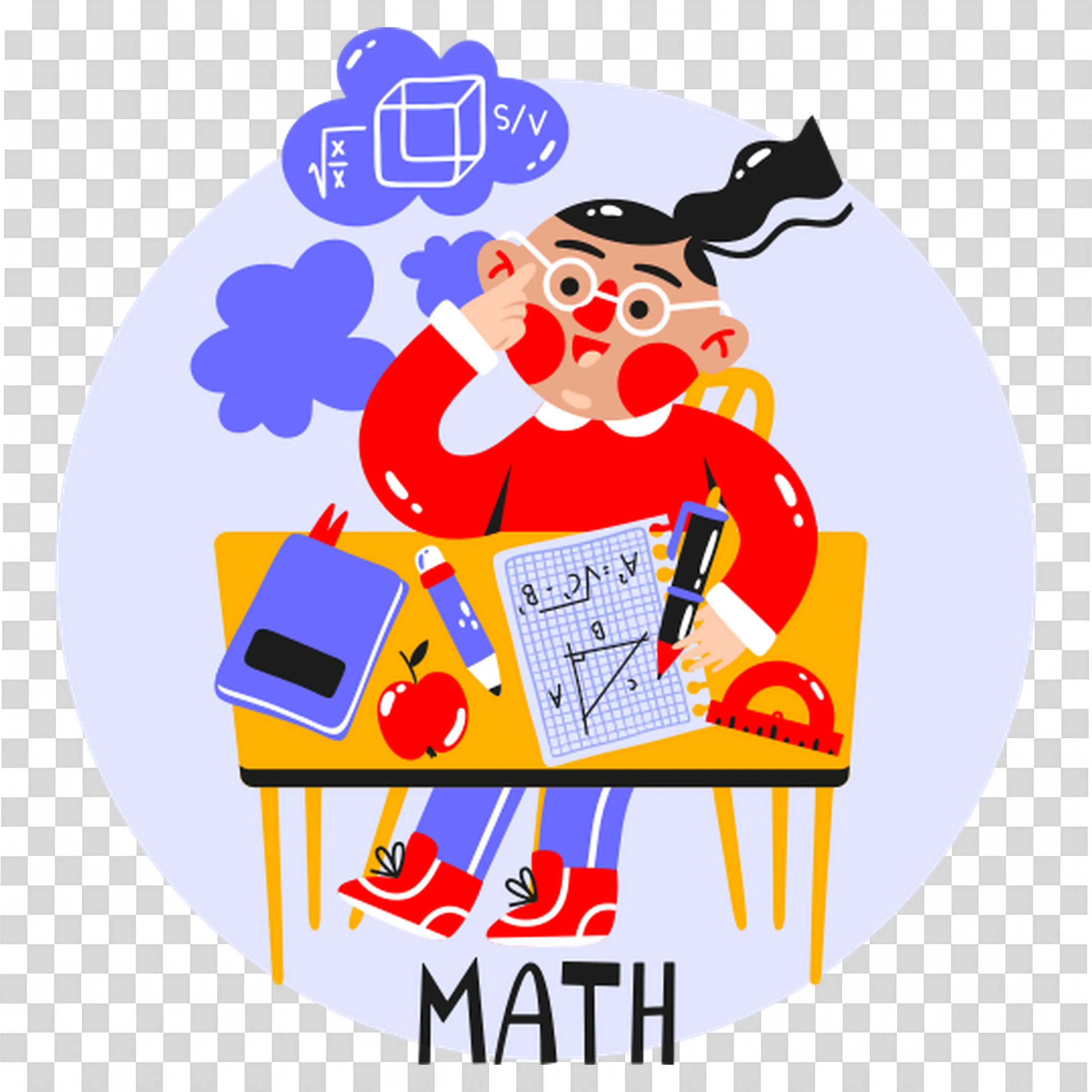 Girl Solving Math Problems with Geometry Tools and Formulas